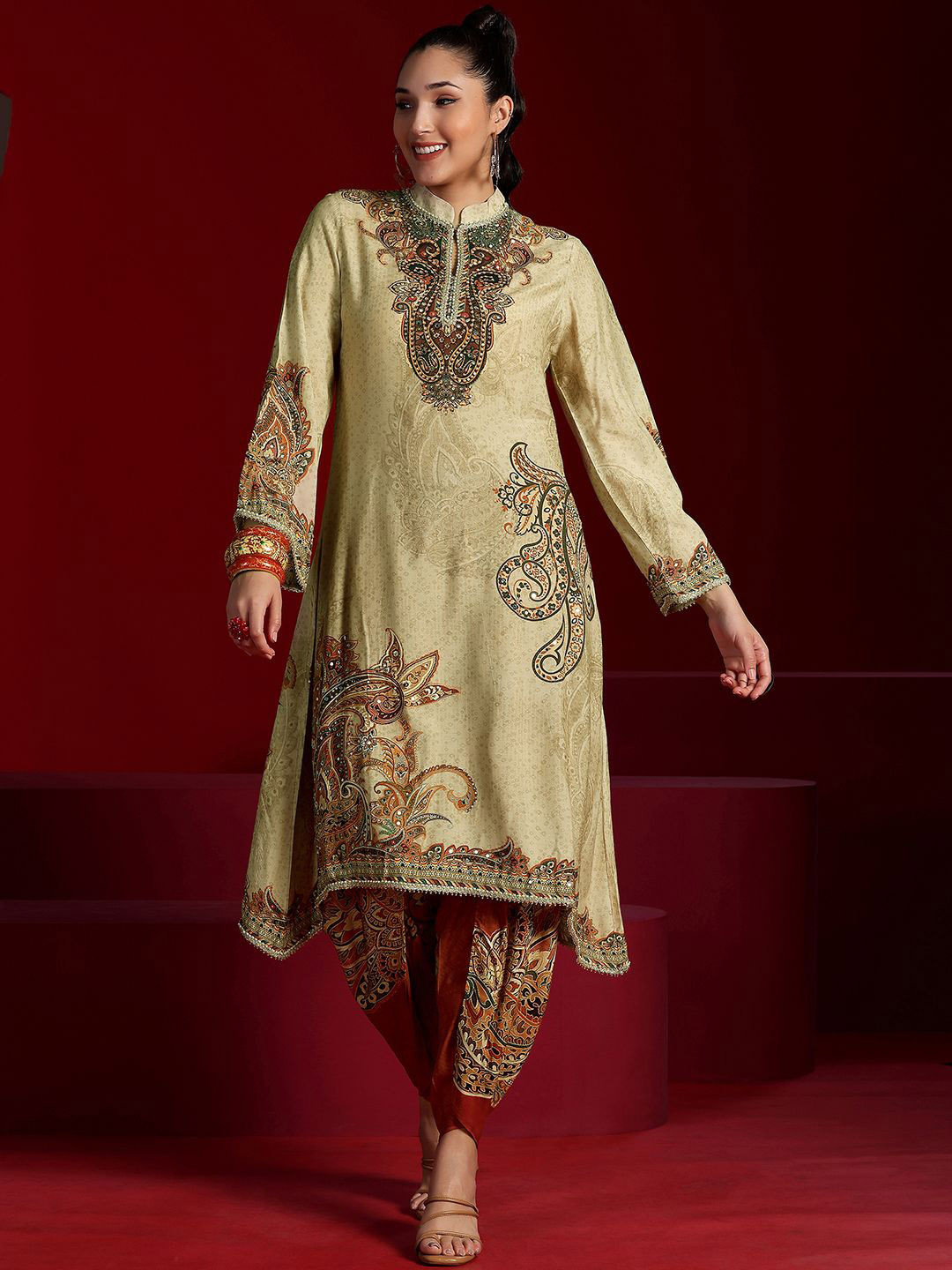 Libas Art Paisley Embroidered Mandarin Collar Sequinned Tunic With Dhoti Pants, Beige
Libas Art Paisley Embroidered Mandarin Collar Sequinned Tunic With Dhoti Pants, Beige