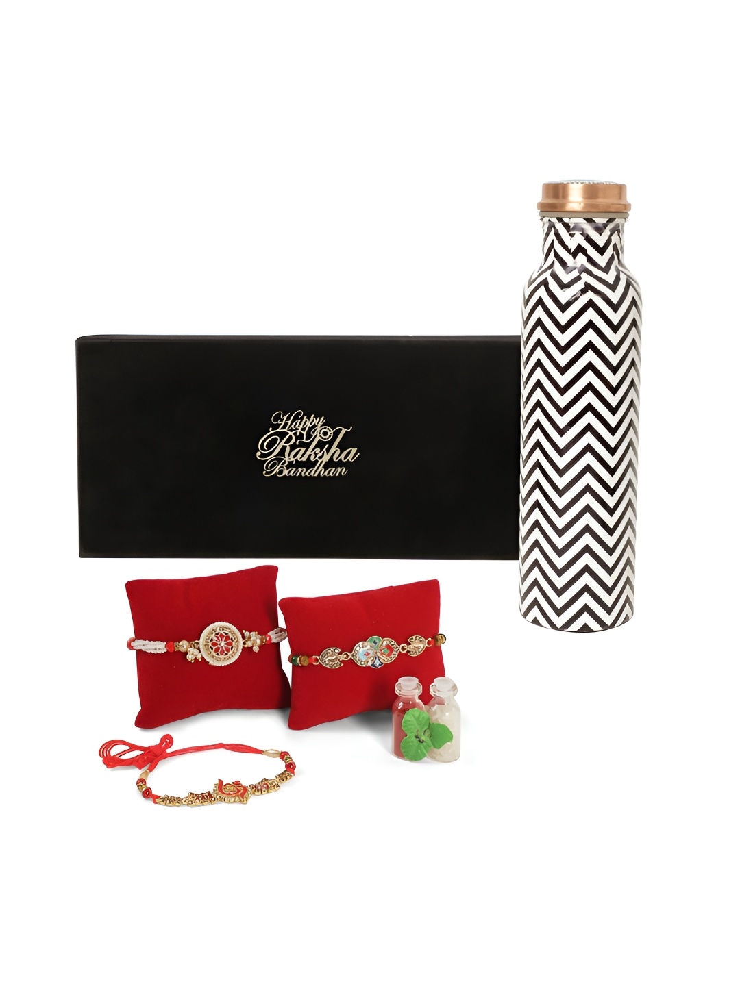 INTERNATIONAL GIFT Set Of 4 Beaded Rakhis With Water Bottle & Roli Chawal, White
INTERNATIONAL GIFT Set Of 4 Beaded Rakhis With Water Bottle & Roli Chawal, White
