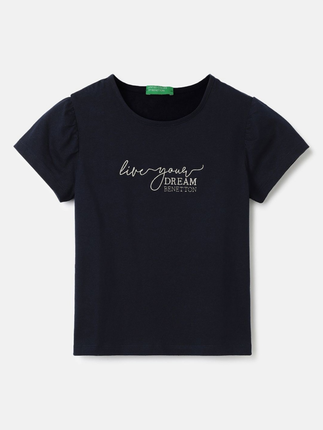 United Colors of Benetton Girls Typography Printed Round Neck Pure Cotton T-Shirt, Navy blue
United Colors of Benetton Girls Typography Printed Round Neck Pure Cotton T-Shirt, Navy blue