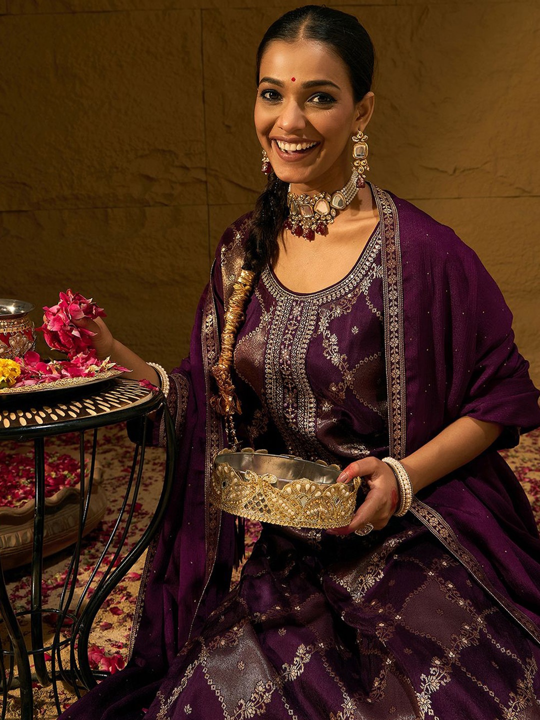 Indo Era Geometric Embroidered Zari Jacquard Straight Kurta With Trousers & Dupatta, Burgundy
Indo Era Geometric Embroidered Zari Jacquard Straight Kurta With Trousers & Dupatta, Burgundy