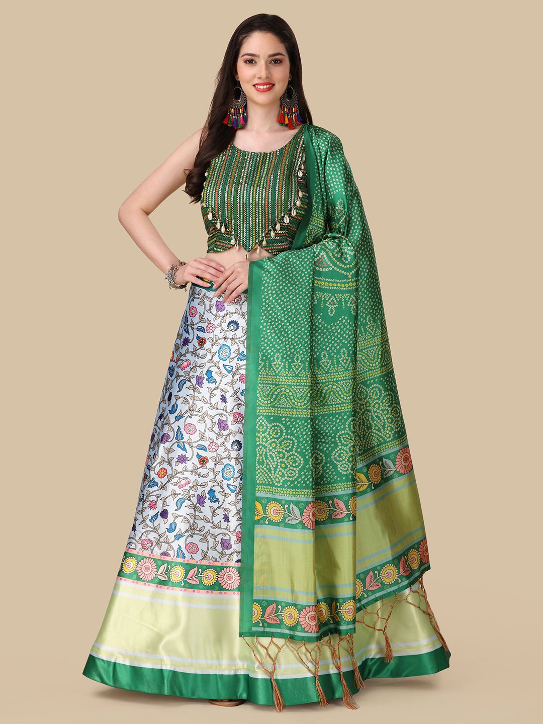 Kaizen TEXO FAB Floral Printed Semi-Stitched Lehenga & Unstitched Blouse With Dupatta, Green
Kaizen TEXO FAB Floral Printed Semi-Stitched Lehenga & Unstitched Blouse With Dupatta, Green