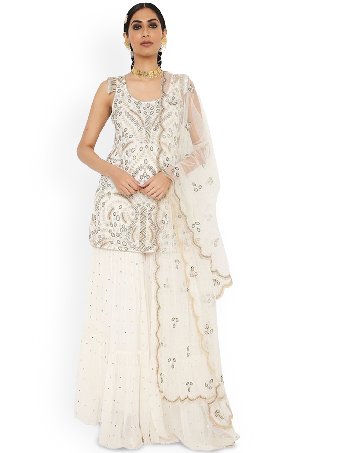Payal Singhal Geometric Embroidered U-Neck Georgette Kurti with sharara & Dupatta, White
Payal Singhal Geometric Embroidered U-Neck Georgette Kurti with sharara & Dupatta, White