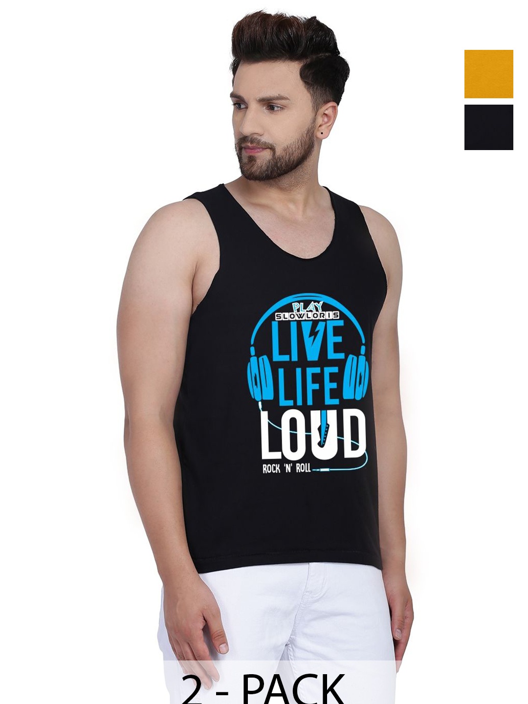 SLOWLORIS Men Pack Of 2 Typography Printed Round Neck Cotton Slim Fit T-Shirts, Black
SLOWLORIS Men Pack Of 2 Typography Printed Round Neck Cotton Slim Fit T-Shirts, Black