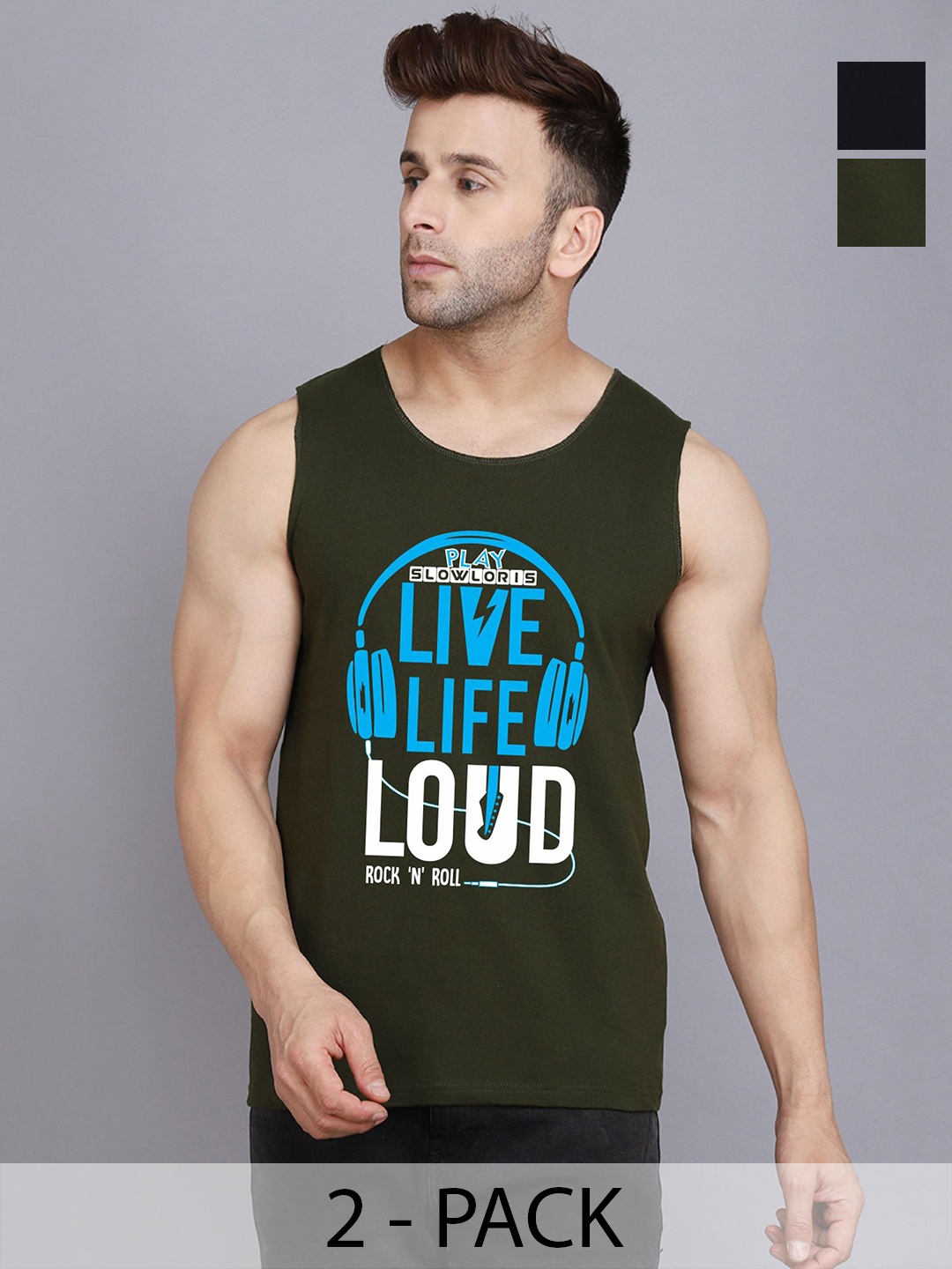 SLOWLORIS Men Pack Of 2 Typography Printed Round Neck Cotton Slim Fit T-Shirts, Olive
SLOWLORIS Men Pack Of 2 Typography Printed Round Neck Cotton Slim Fit T-Shirts, Olive