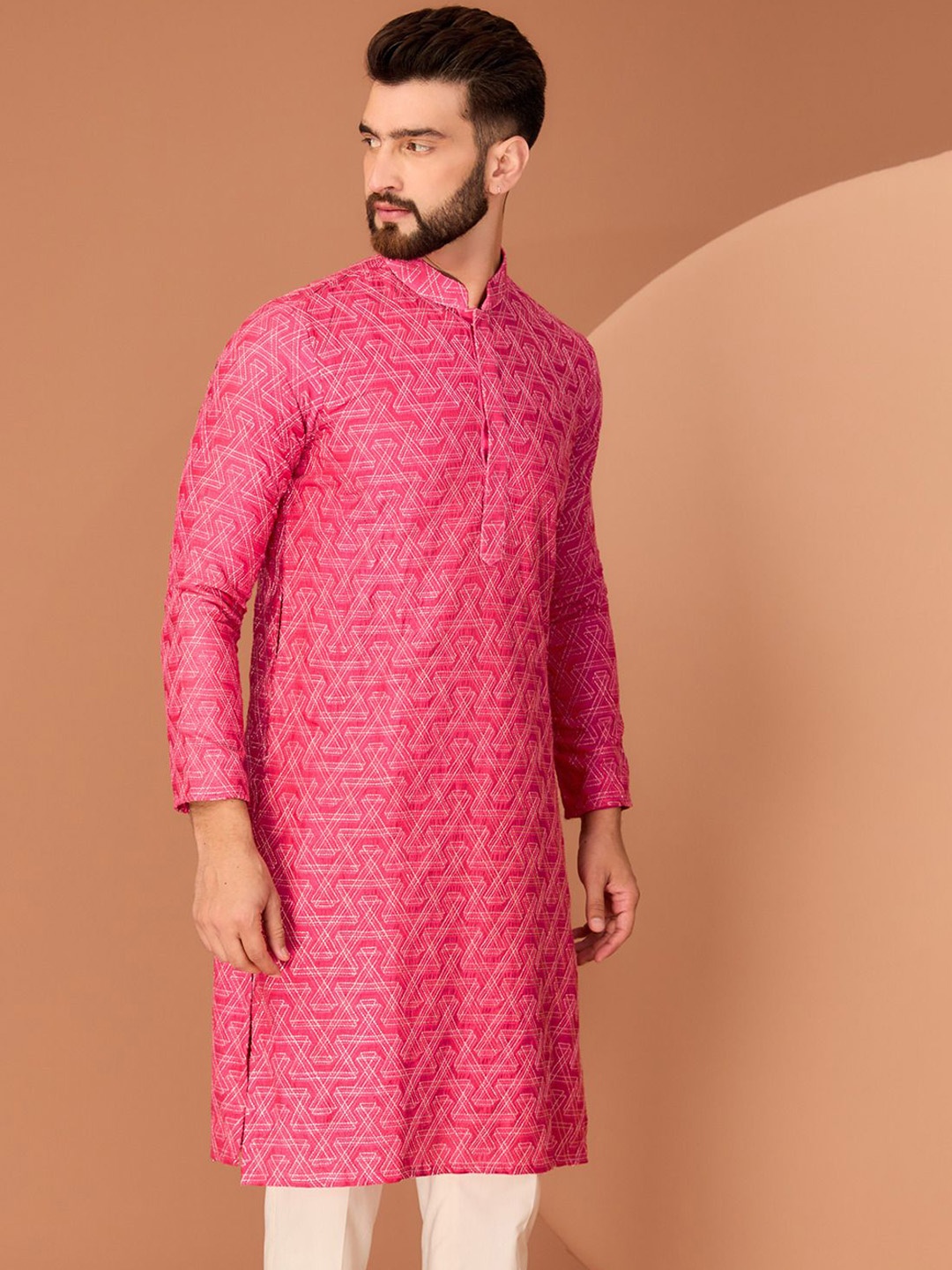 KASBAH CLOTHING NISHCHAIY SAJDEH Geometric Embroidered Thread Work Silk Straight Kurta, Pink
KASBAH CLOTHING NISHCHAIY SAJDEH Geometric Embroidered Thread Work Silk Straight Kurta, Pink