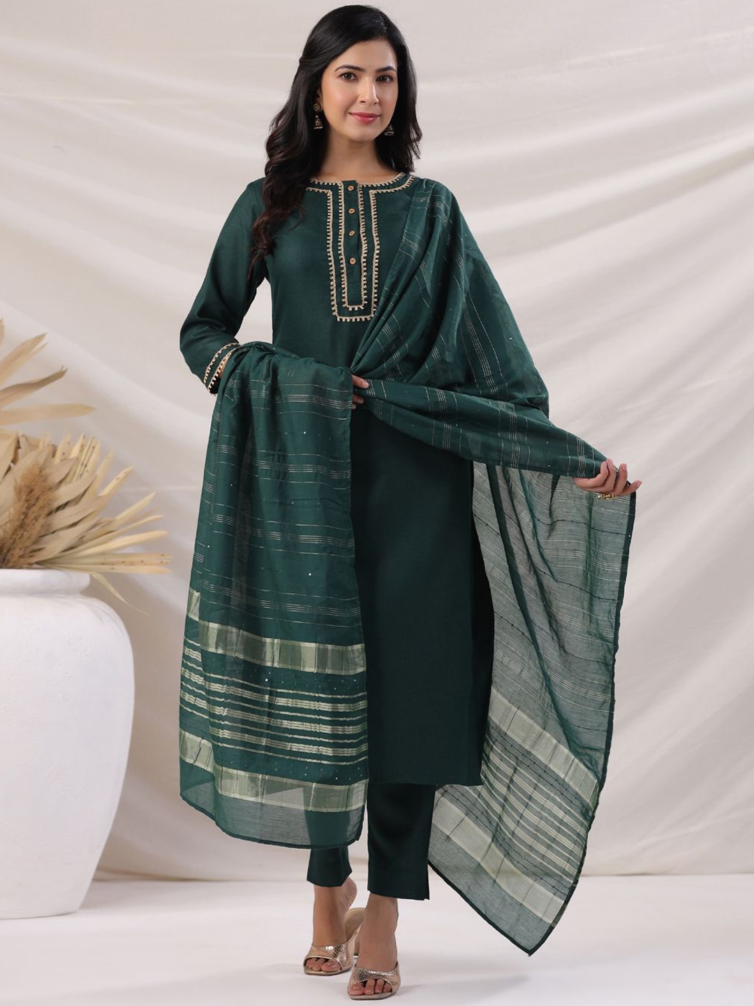 KALINI Women Yoke Design Regular Gotta Patti Pure Cotton Kurta with Trousers & With Dupatta, Green
KALINI Women Yoke Design Regular Gotta Patti Pure Cotton Kurta with Trousers & With Dupatta, Green