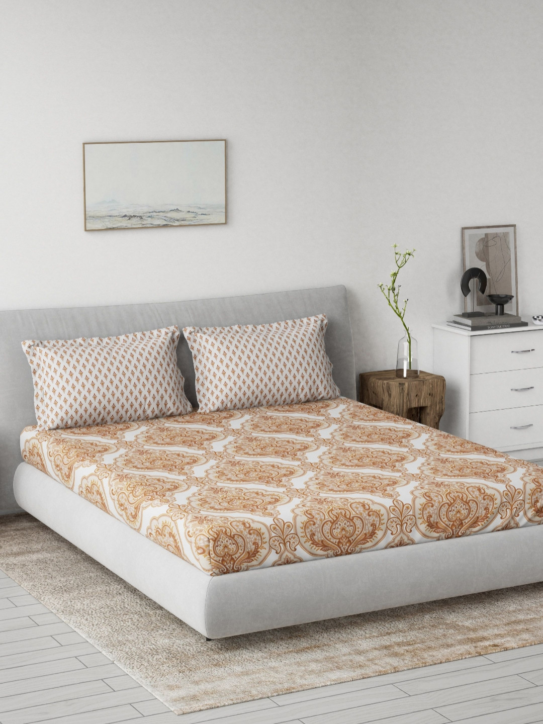 DDecor White & Brown Ethnic Motifs 144 TC Pure Cotton Queen Bedsheet With 2 Pillow Covers
DDecor White & Brown Ethnic Motifs 144 TC Pure Cotton Queen Bedsheet With 2 Pillow Covers
