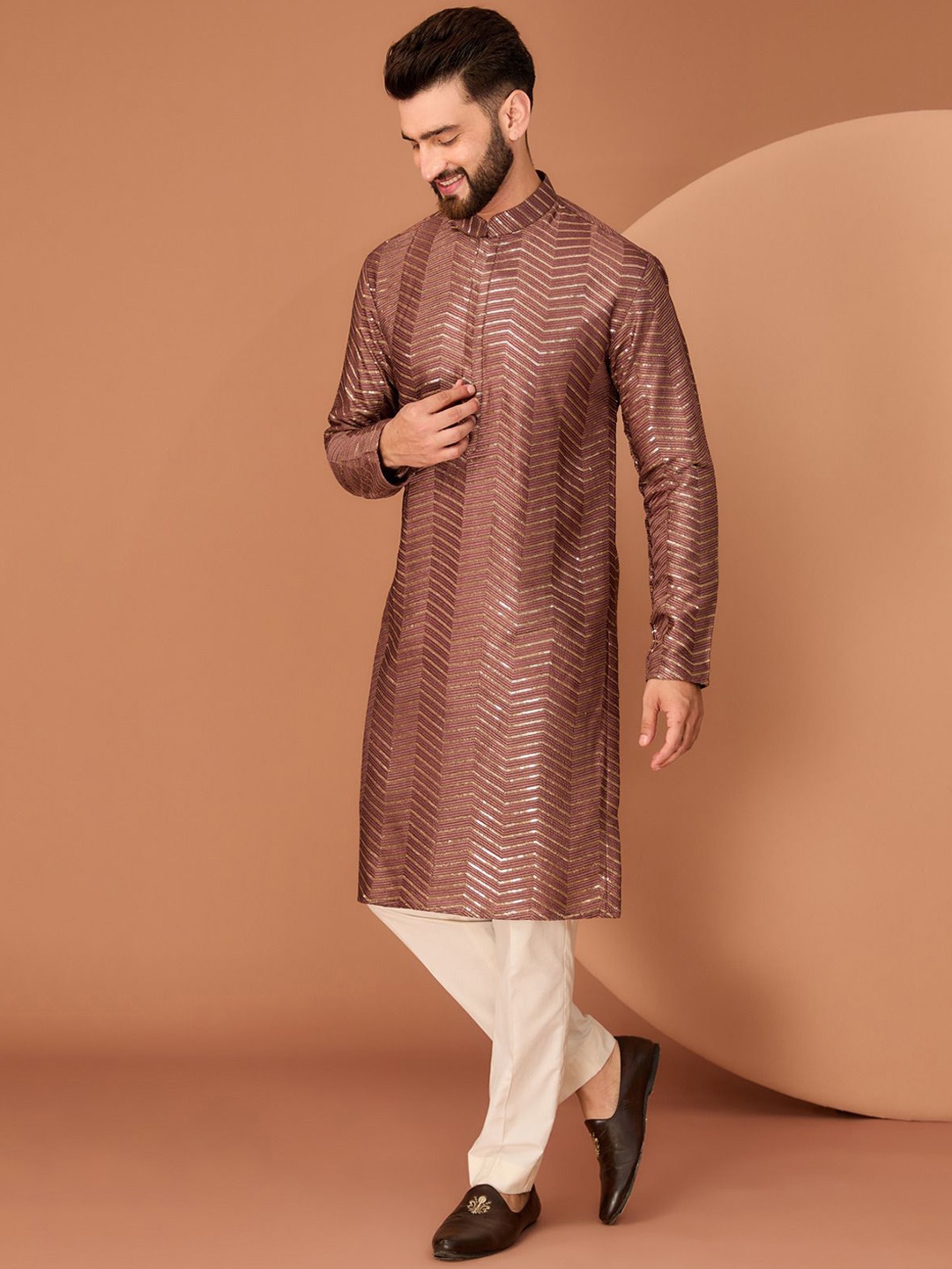 KASBAH CLOTHING NISHCHAIY SAJDEH Striped Embroidered Sequinned Silk Straight Kurta, Rust
KASBAH CLOTHING NISHCHAIY SAJDEH Striped Embroidered Sequinned Silk Straight Kurta, Rust