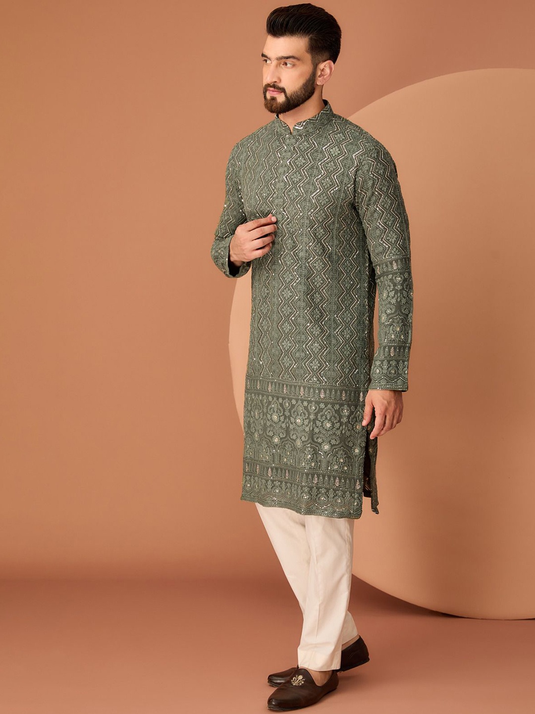 KASBAH CLOTHING NISHCHAIY SAJDEH Floral Embroidered Sequins Georgette Straight Kurta, Green
KASBAH CLOTHING NISHCHAIY SAJDEH Floral Embroidered Sequins Georgette Straight Kurta, Green