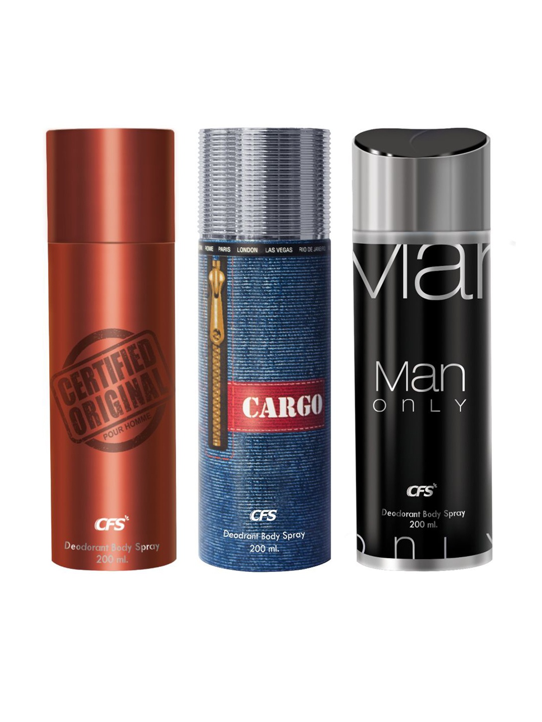 CFS Set Of 3 Deodorant Body Spray- Certified Original- Cargo- Man Only- 200ML Each, Black
CFS Set Of 3 Deodorant Body Spray- Certified Original- Cargo- Man Only- 200ML Each, Black