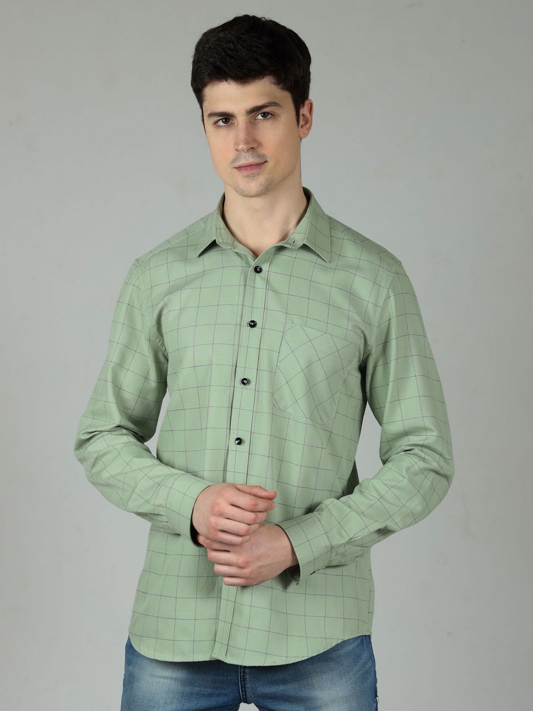 OZMOD Men Modern Spread Collar Windowpane Checked Cotton Slim Fit Casual Shirt, Green
OZMOD Men Modern Spread Collar Windowpane Checked Cotton Slim Fit Casual Shirt, Green