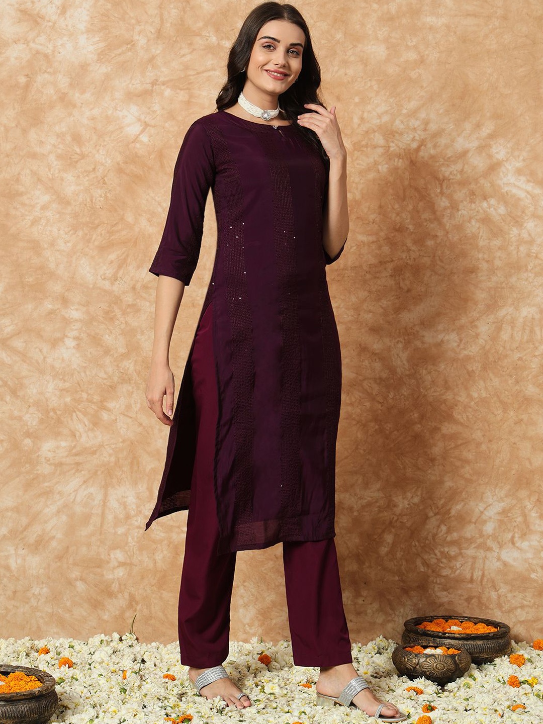 YOYO Fashion Striped Embroidered Sequinned Keyhole Neck Kurta with Trousers & Dupatta, Purple
YOYO Fashion Striped Embroidered Sequinned Keyhole Neck Kurta with Trousers & Dupatta, Purple