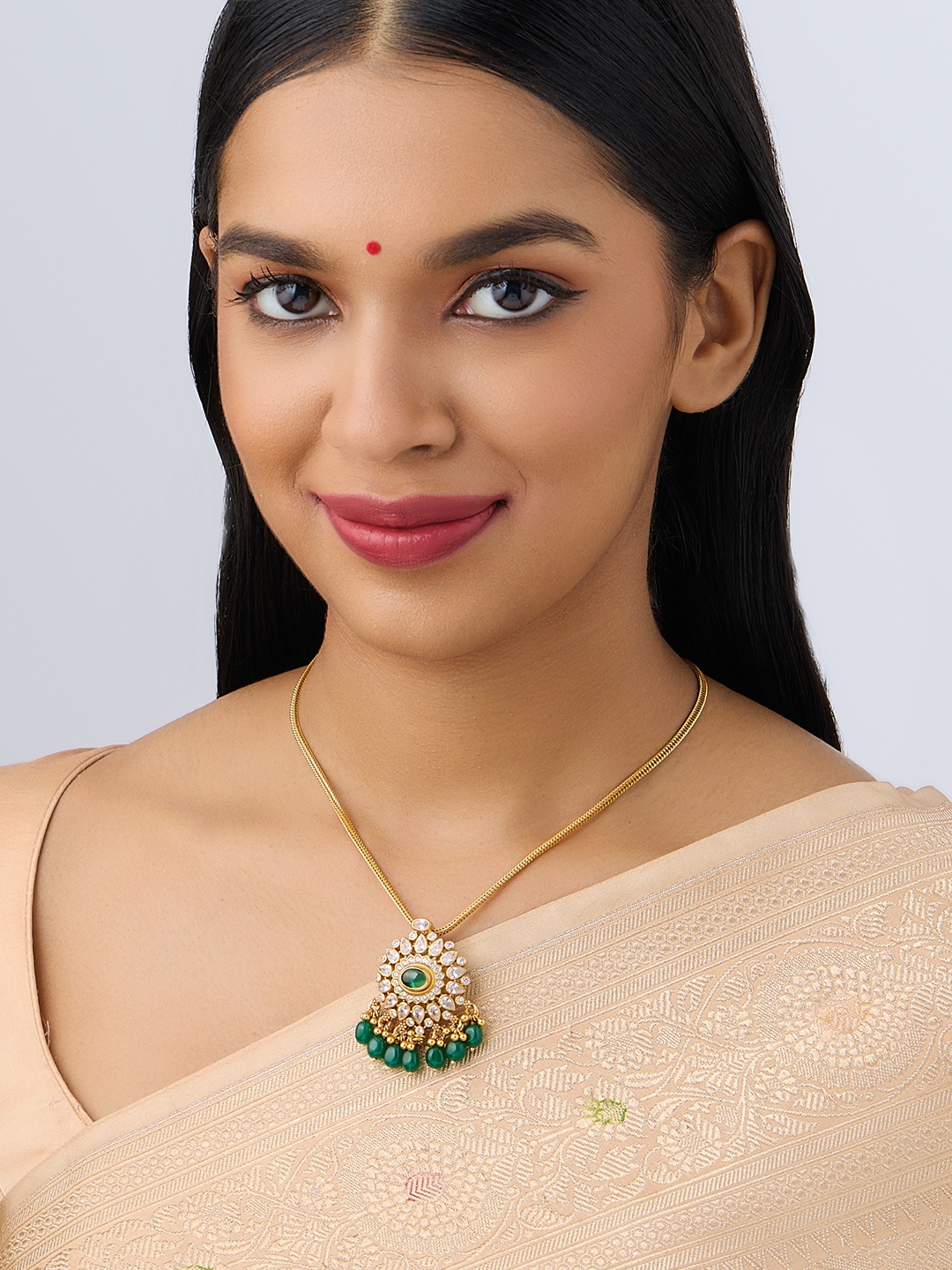 Kushal's Fashion Jewellery 92.5 Sterling Silver Gold-Plated Stone-Studded Temple Pendant, Green
Kushal's Fashion Jewellery 92.5 Sterling Silver Gold-Plated Stone-Studded Temple Pendant, Green
