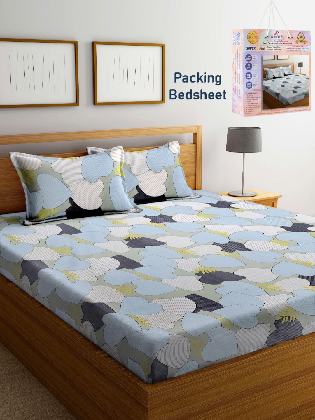 FABINALIV Grey & Blue Conversational 300 TC Double King Bedsheet With 2 Pillow Covers
FABINALIV Grey & Blue Conversational 300 TC Double King Bedsheet With 2 Pillow Covers