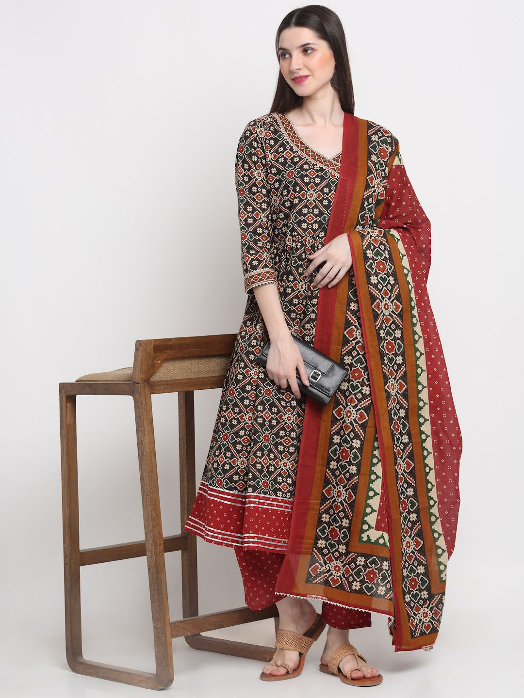 KALINI Ethnic Motifs Printed V-Neck Gotta Patti Cotton Anarkali Kurta With Dupatta, Black
KALINI Ethnic Motifs Printed V-Neck Gotta Patti Cotton Anarkali Kurta With Dupatta, Black