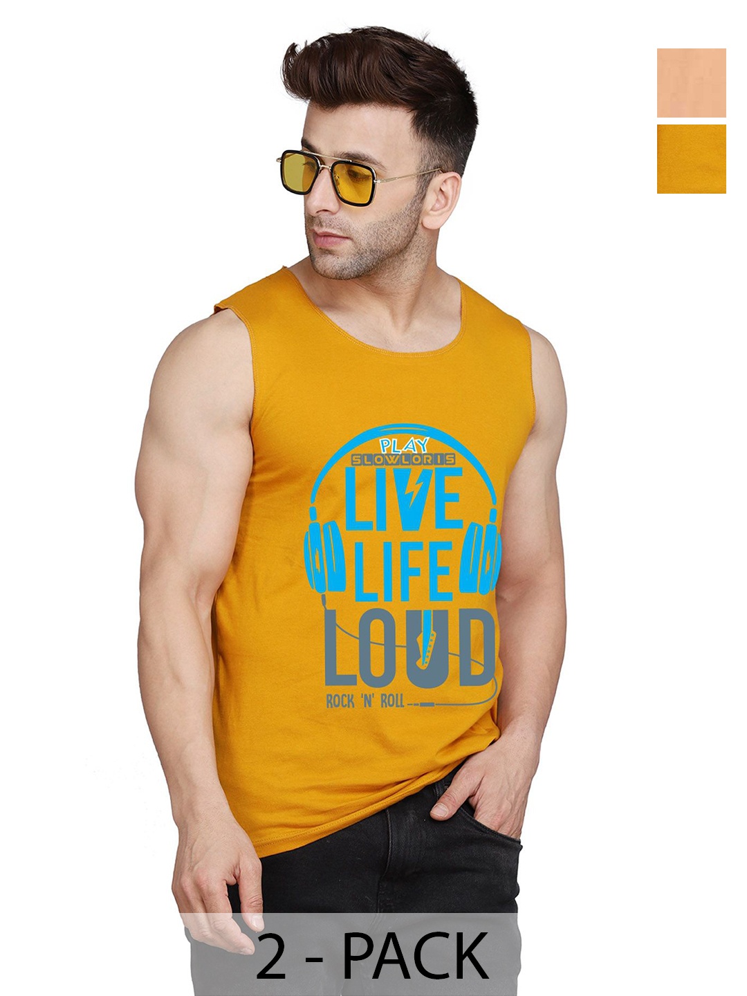 SLOWLORIS Men Pack Of 2 Typography Printed Round Neck Cotton Slim Fit T-Shirts, Mustard
SLOWLORIS Men Pack Of 2 Typography Printed Round Neck Cotton Slim Fit T-Shirts, Mustard