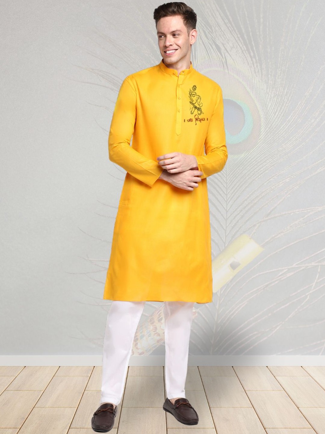DEVOILER Ethnic Motifs Digital Printed Mandarin Collar Cotton Straight Kurta, Yellow
DEVOILER Ethnic Motifs Digital Printed Mandarin Collar Cotton Straight Kurta, Yellow