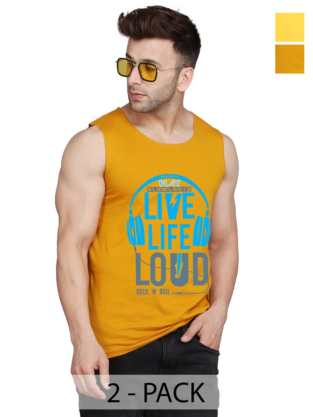 SLOWLORIS Men Pack Of 2 Typography Printed Round Neck Cotton Slim Fit T-Shirts, Mustard
SLOWLORIS Men Pack Of 2 Typography Printed Round Neck Cotton Slim Fit T-Shirts, Mustard