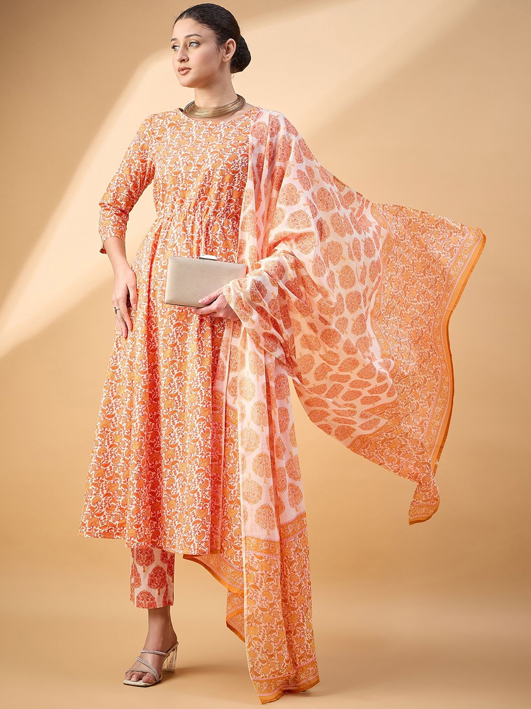 all about you Floral Printed Pure Cotton Anarkali Kurta With Trouser & Dupatta, Orange
all about you Floral Printed Pure Cotton Anarkali Kurta With Trouser & Dupatta, Orange