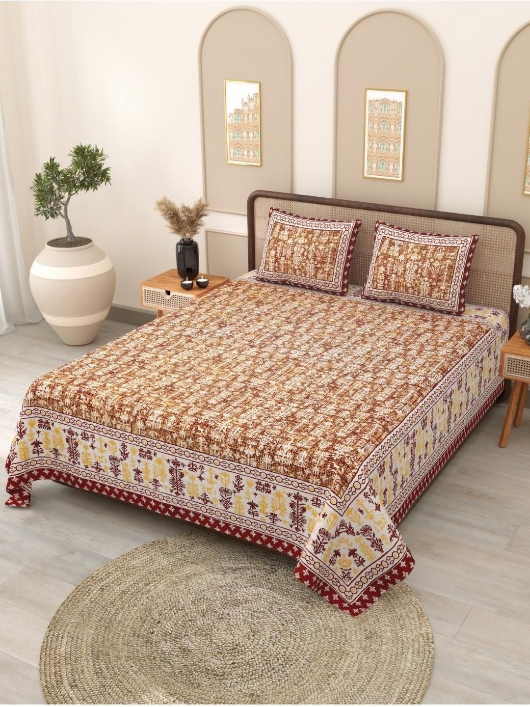 Block Print Story Brown & Red Ethnic Motifs 210 TC Queen Bedsheet with 2 Pillow Covers
Block Print Story Brown & Red Ethnic Motifs 210 TC Queen Bedsheet with 2 Pillow Covers