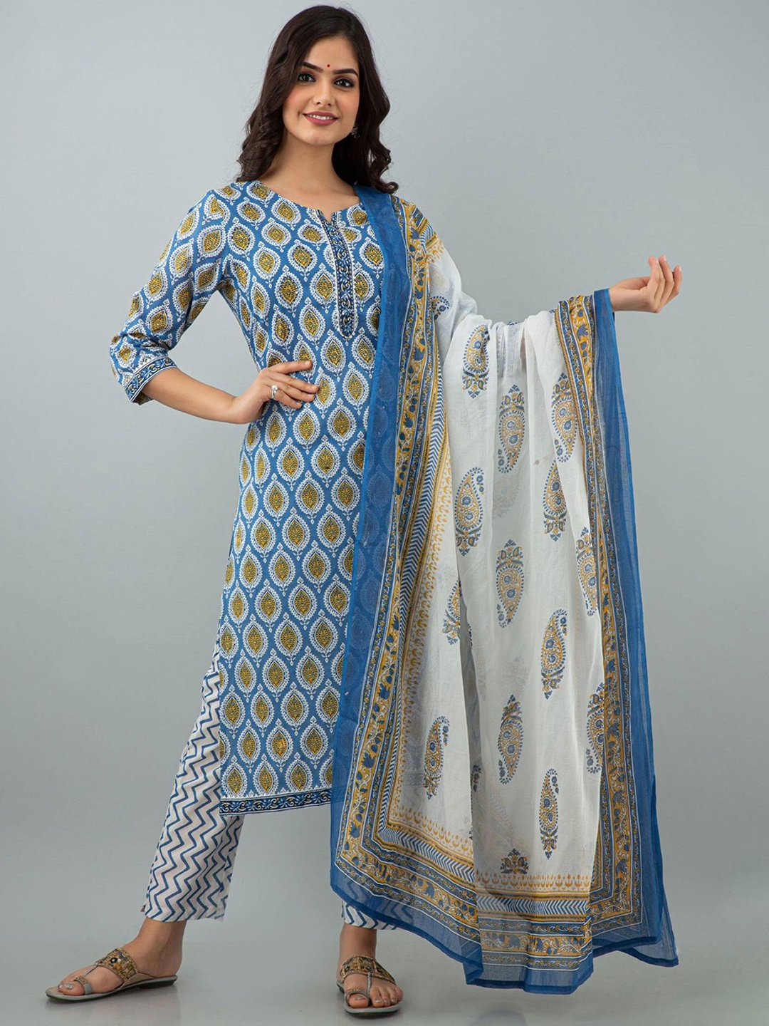 Moktika Ethnic Motifs Printed Gotta Patti Pure Cotton Kurta With Trouser & Dupatta, Blue
Moktika Ethnic Motifs Printed Gotta Patti Pure Cotton Kurta With Trouser & Dupatta, Blue