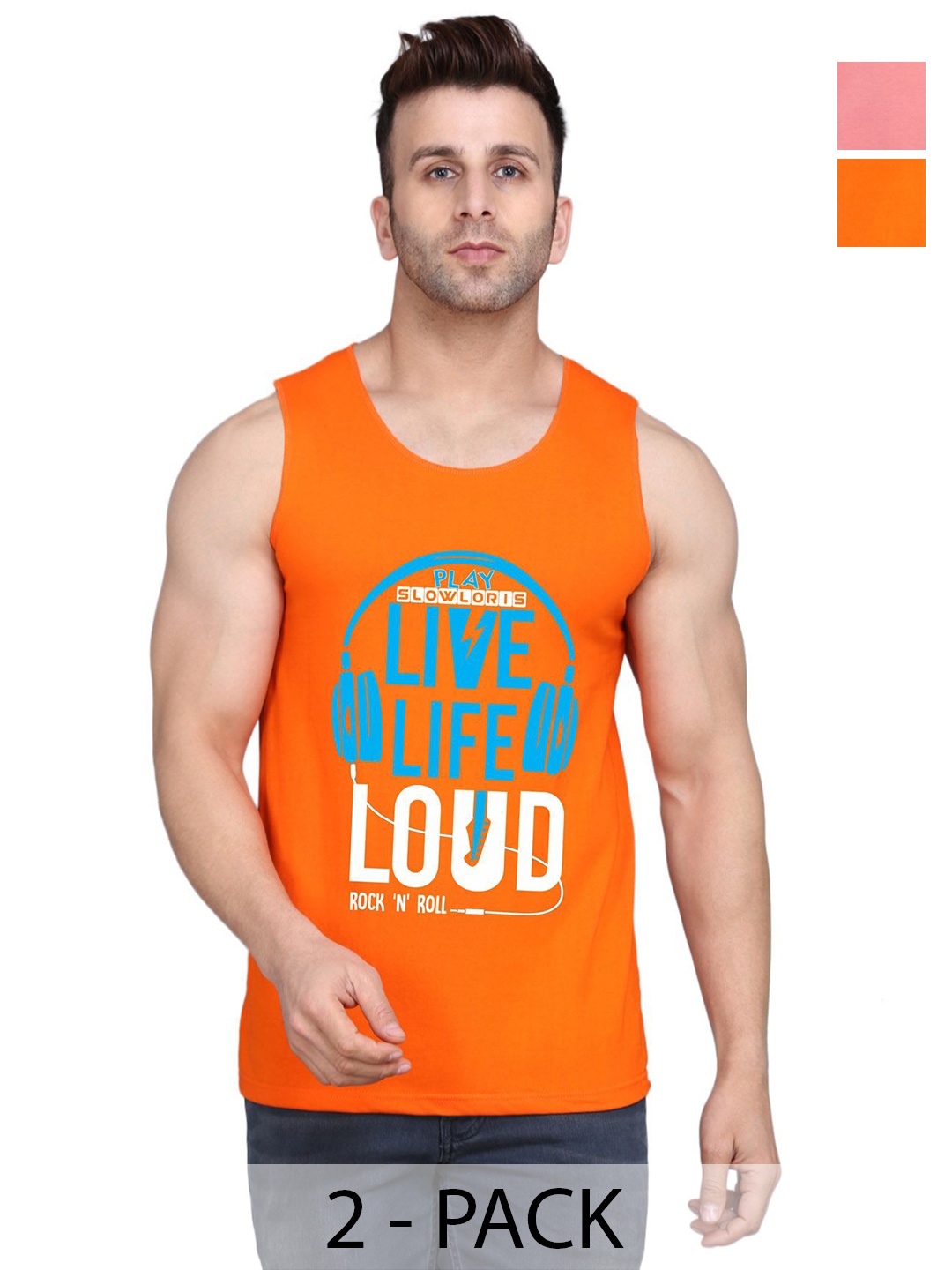 SLOWLORIS Men Pack Of 2 Typography Printed Round Neck Cotton Slim Fit T-Shirts, Orange
SLOWLORIS Men Pack Of 2 Typography Printed Round Neck Cotton Slim Fit T-Shirts, Orange