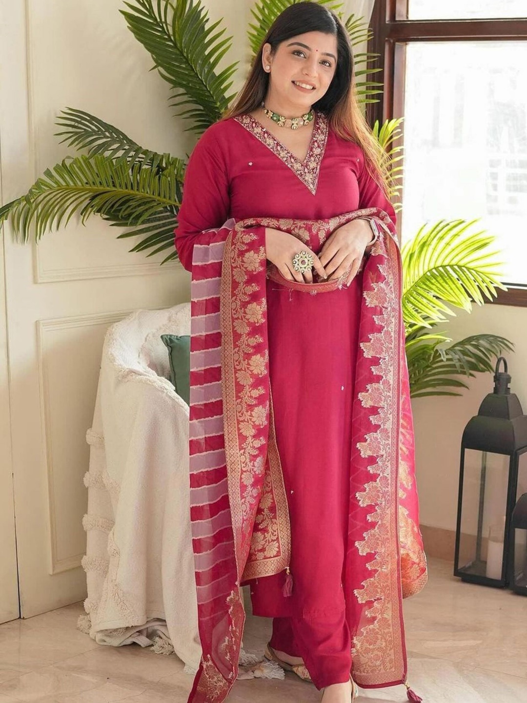 KALINI Ethnic Motifs Thread Work Regular Cotton Silk Straight Kurta with Trouser & Dupatta, Maroon
KALINI Ethnic Motifs Thread Work Regular Cotton Silk Straight Kurta with Trouser & Dupatta, Maroon