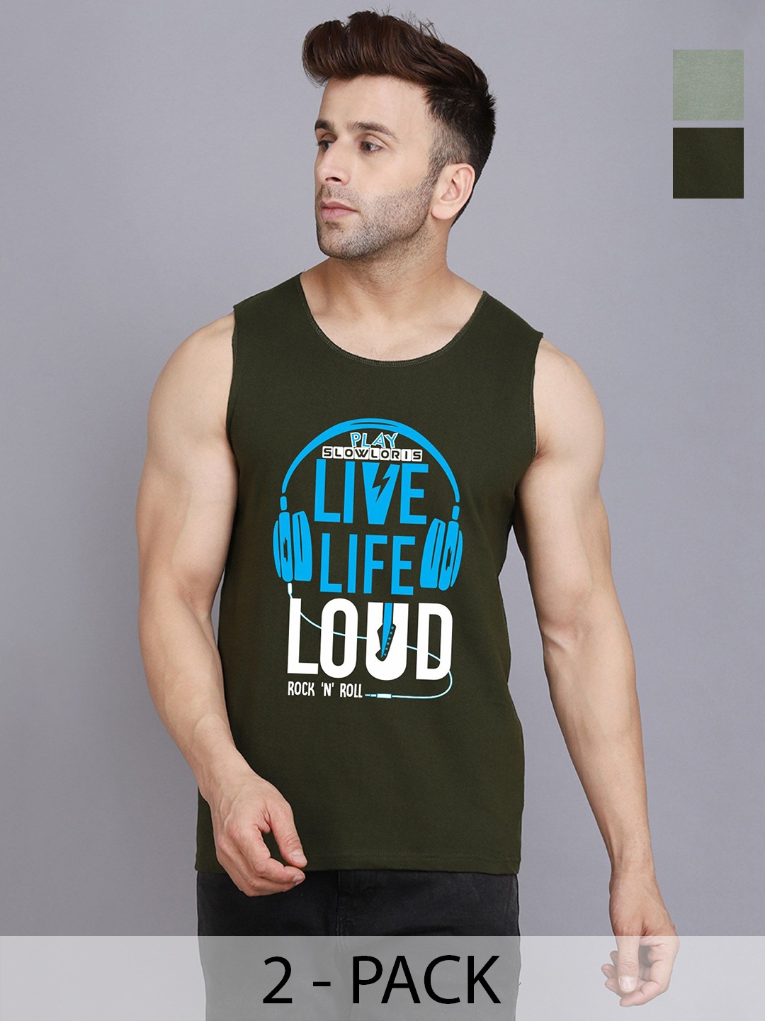SLOWLORIS Men Pack Of 2 Typography Printed Round Neck Cotton Slim Fit T-Shirts, Olive
SLOWLORIS Men Pack Of 2 Typography Printed Round Neck Cotton Slim Fit T-Shirts, Olive