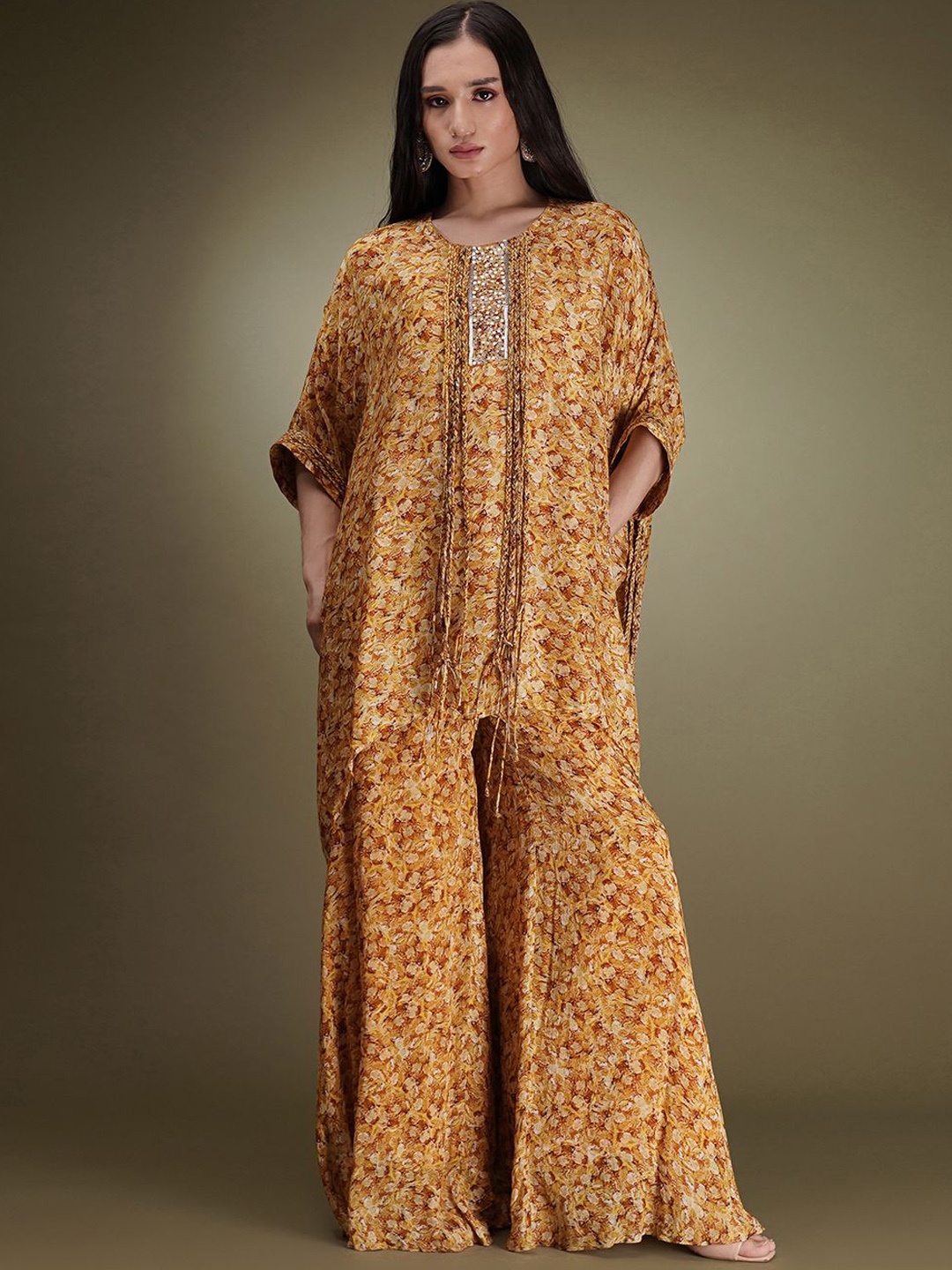 Breathe by Aakanksha Singh Floral Printed Sequinned Silk Georgette Tunic With Palazzo, Mustard
Breathe by Aakanksha Singh Floral Printed Sequinned Silk Georgette Tunic With Palazzo, Mustard