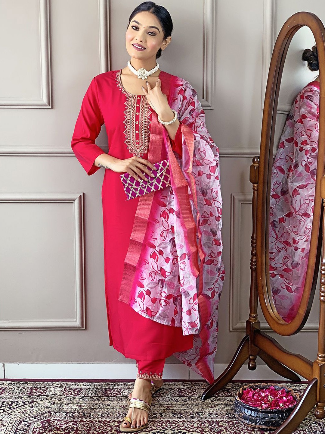 KALINI Geometric Embroidered Sequinned Straight Kurta With Trousers & Dupatta, Pink
KALINI Geometric Embroidered Sequinned Straight Kurta With Trousers & Dupatta, Pink
