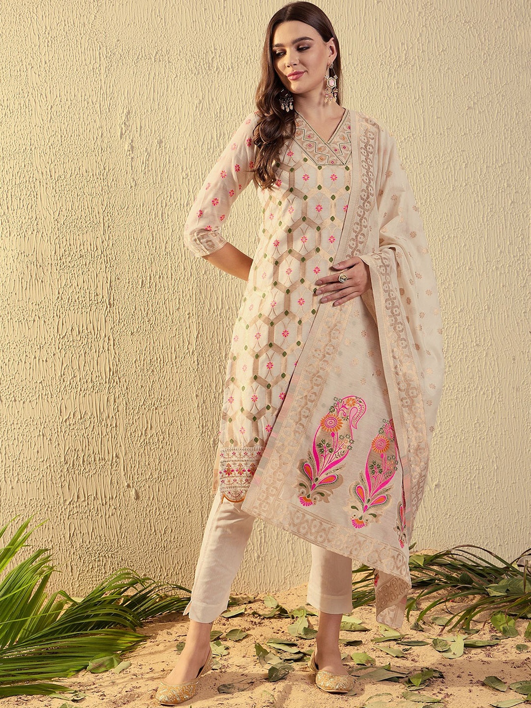 SERONA FABRICS Sequinned Chanderi Cotton Straight Kurta with Trousers & With Dupatta, Cream
SERONA FABRICS Sequinned Chanderi Cotton Straight Kurta with Trousers & With Dupatta, Cream