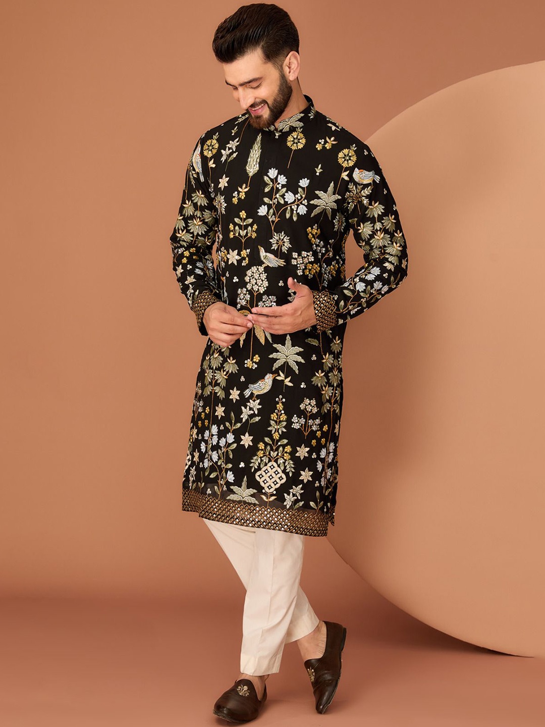 KASBAH CLOTHING NISHCHAIY SAJDEH Floral Embroidered Georgette Straight Kurta, Black
KASBAH CLOTHING NISHCHAIY SAJDEH Floral Embroidered Georgette Straight Kurta, Black