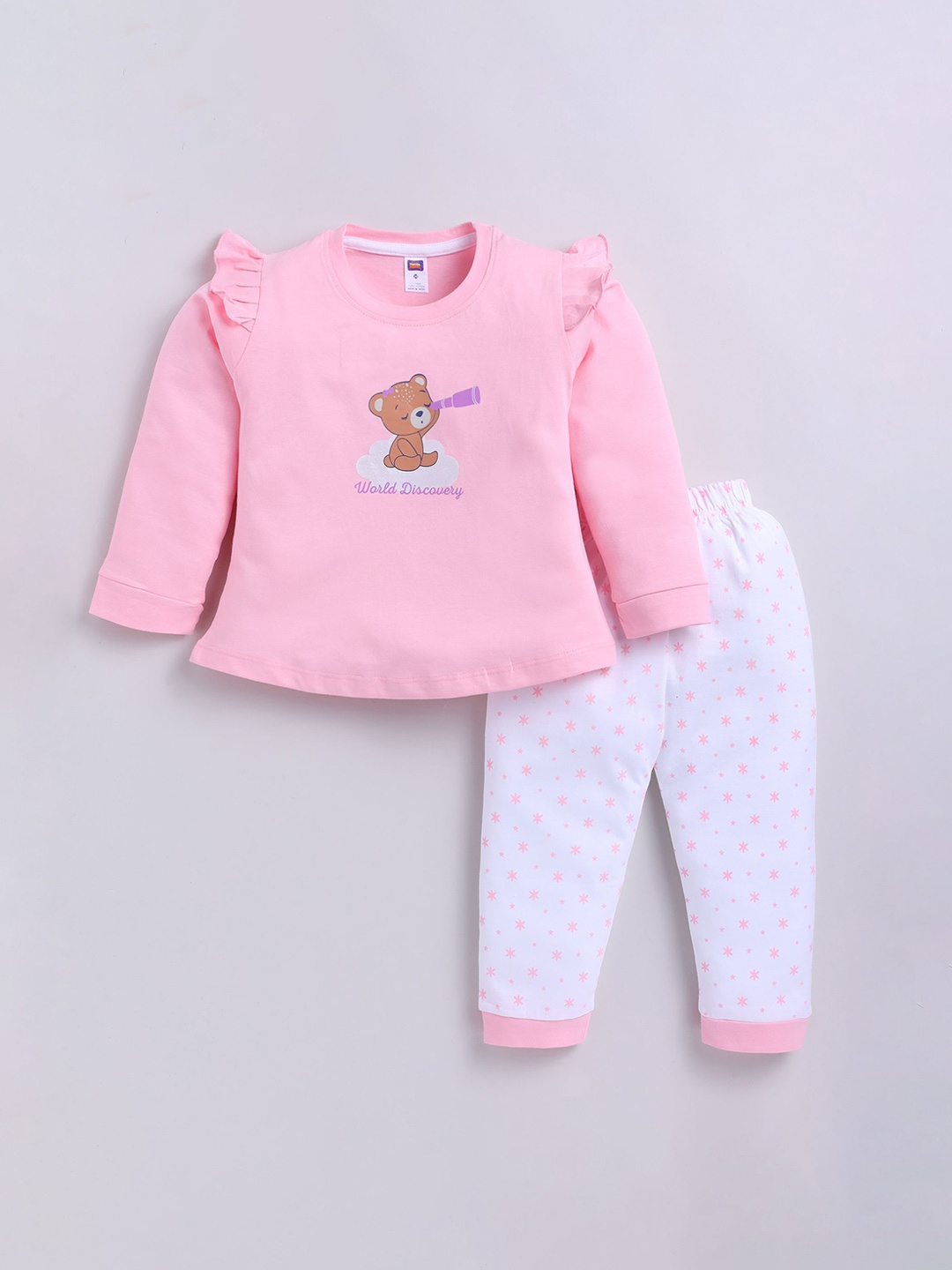 Nottie Planet Girls Printed Round Neck Frilled Pure Cotton T-shirt With Jogger, Pink
Nottie Planet Girls Printed Round Neck Frilled Pure Cotton T-shirt With Jogger, Pink