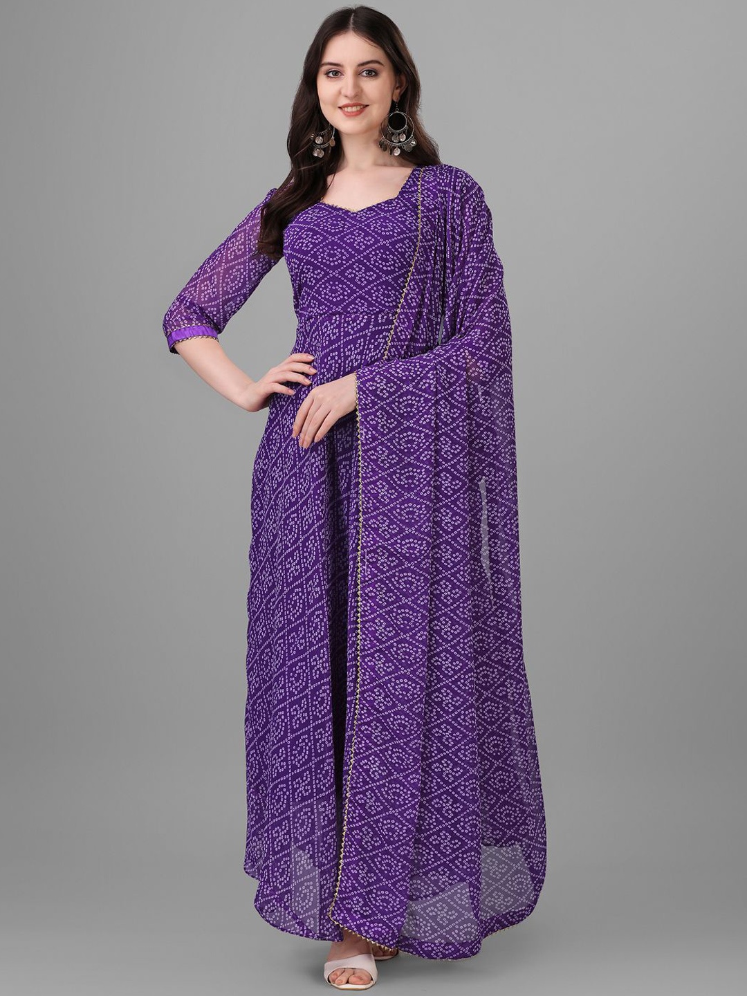 PMD Fashion Bandhani Printed Gotta Patti Silk Georgette Anarkali Kurta With Dupatta, Purple
PMD Fashion Bandhani Printed Gotta Patti Silk Georgette Anarkali Kurta With Dupatta, Purple