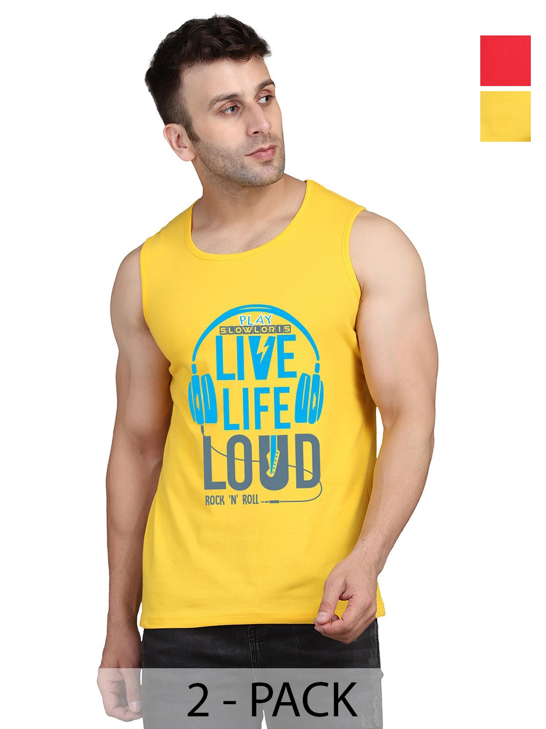 SLOWLORIS Men Pack Of 2 Typography Printed Round Neck Cotton Slim Fit T-Shirt, Yellow
SLOWLORIS Men Pack Of 2 Typography Printed Round Neck Cotton Slim Fit T-Shirt, Yellow