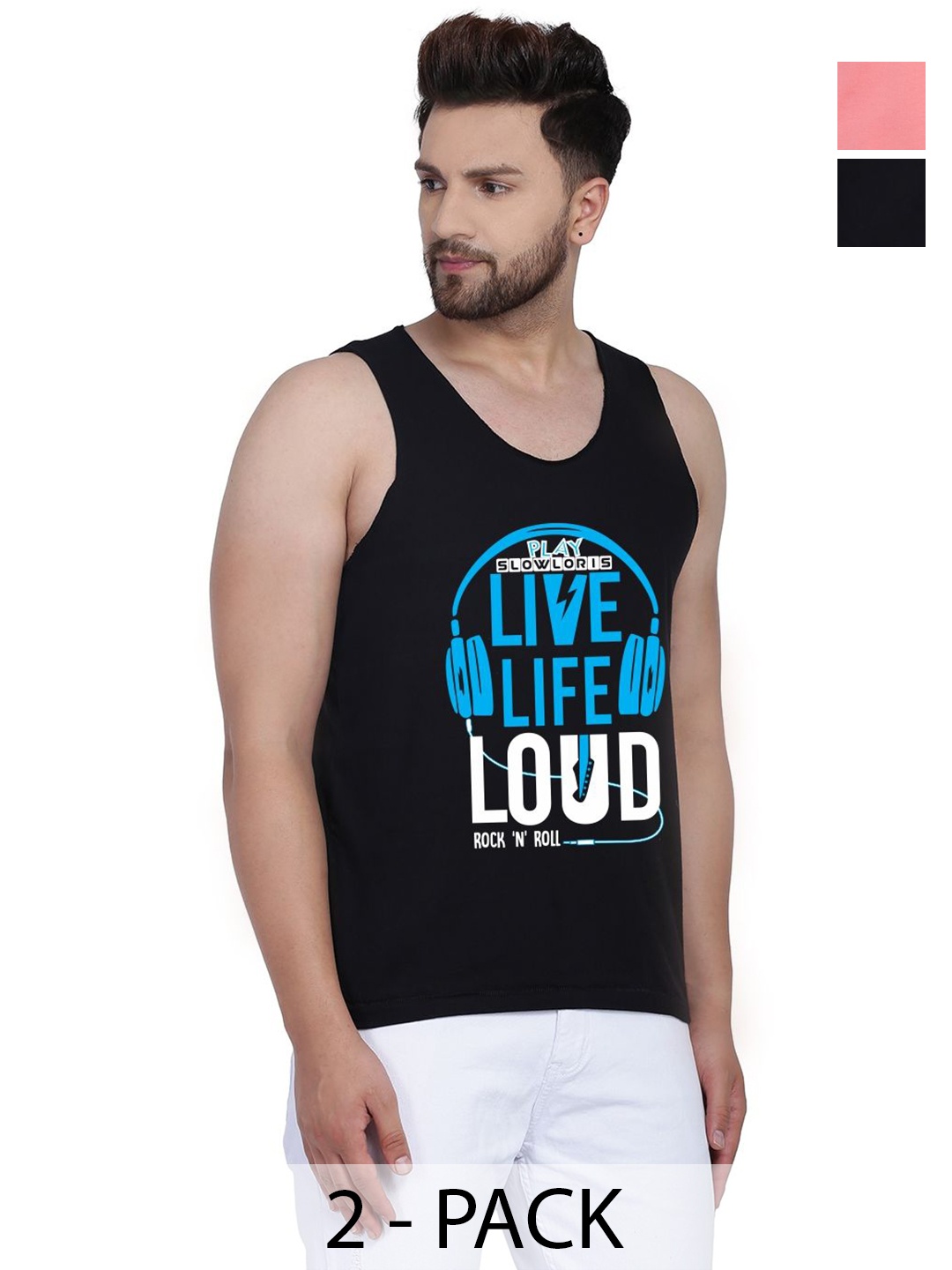 SLOWLORIS Men Pack Of 2 Typography Printed Round Neck Cotton Slim Fit T-Shirts, Black
SLOWLORIS Men Pack Of 2 Typography Printed Round Neck Cotton Slim Fit T-Shirts, Black