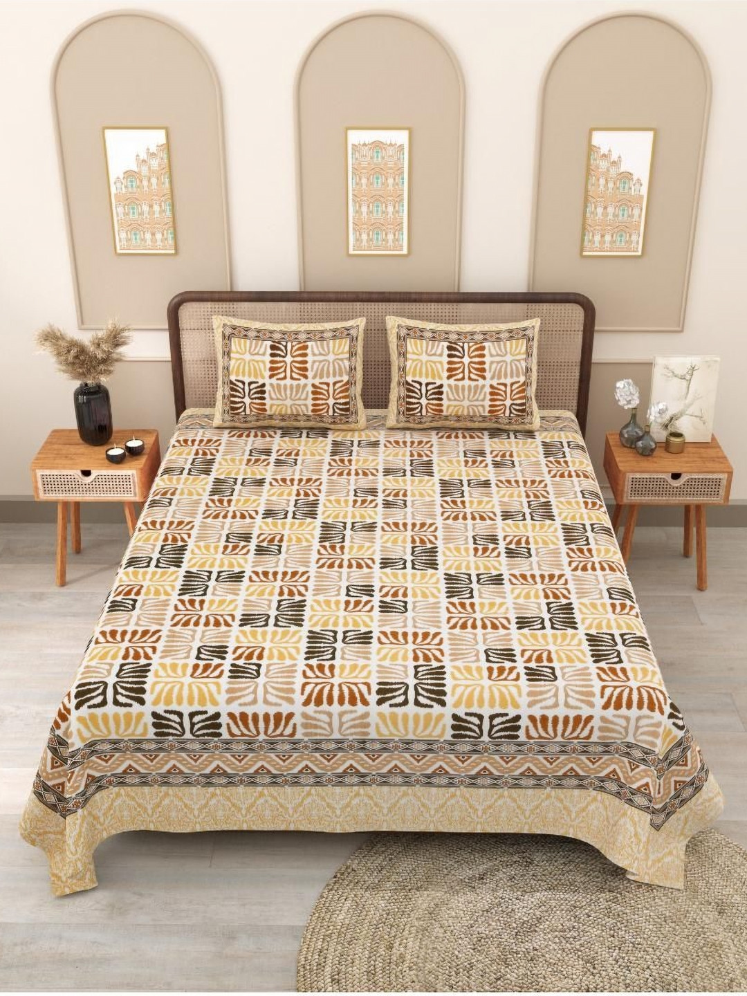 Block Print Story Beige & Brown Geometric 210 TC Queen Bedsheet with 2 Pillow Covers
Block Print Story Beige & Brown Geometric 210 TC Queen Bedsheet with 2 Pillow Covers