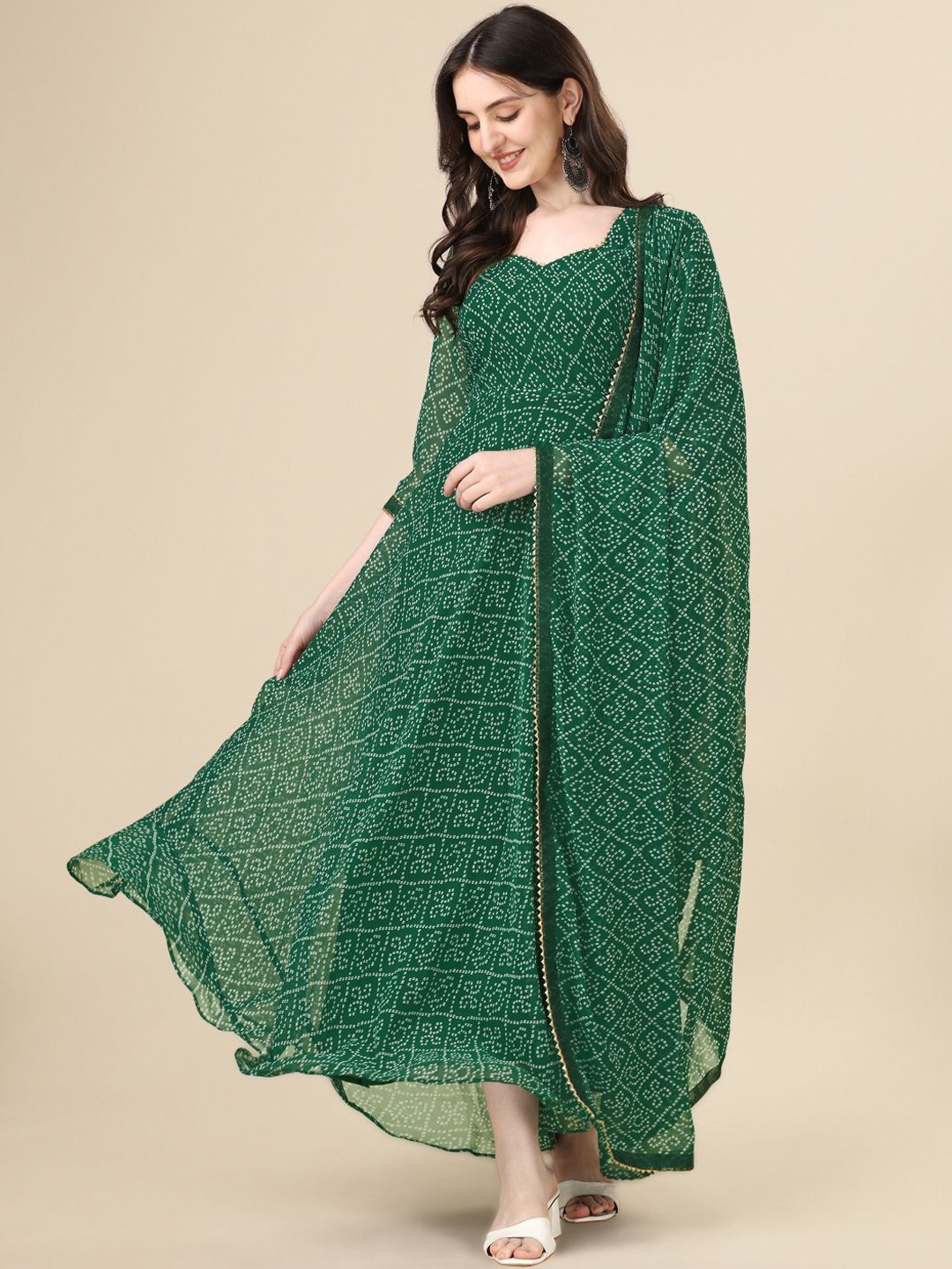 PMD Fashion Bandhani Printed Gotta Patti Silk Georgette Anarkali Kurta With Dupatta, Green
PMD Fashion Bandhani Printed Gotta Patti Silk Georgette Anarkali Kurta With Dupatta, Green