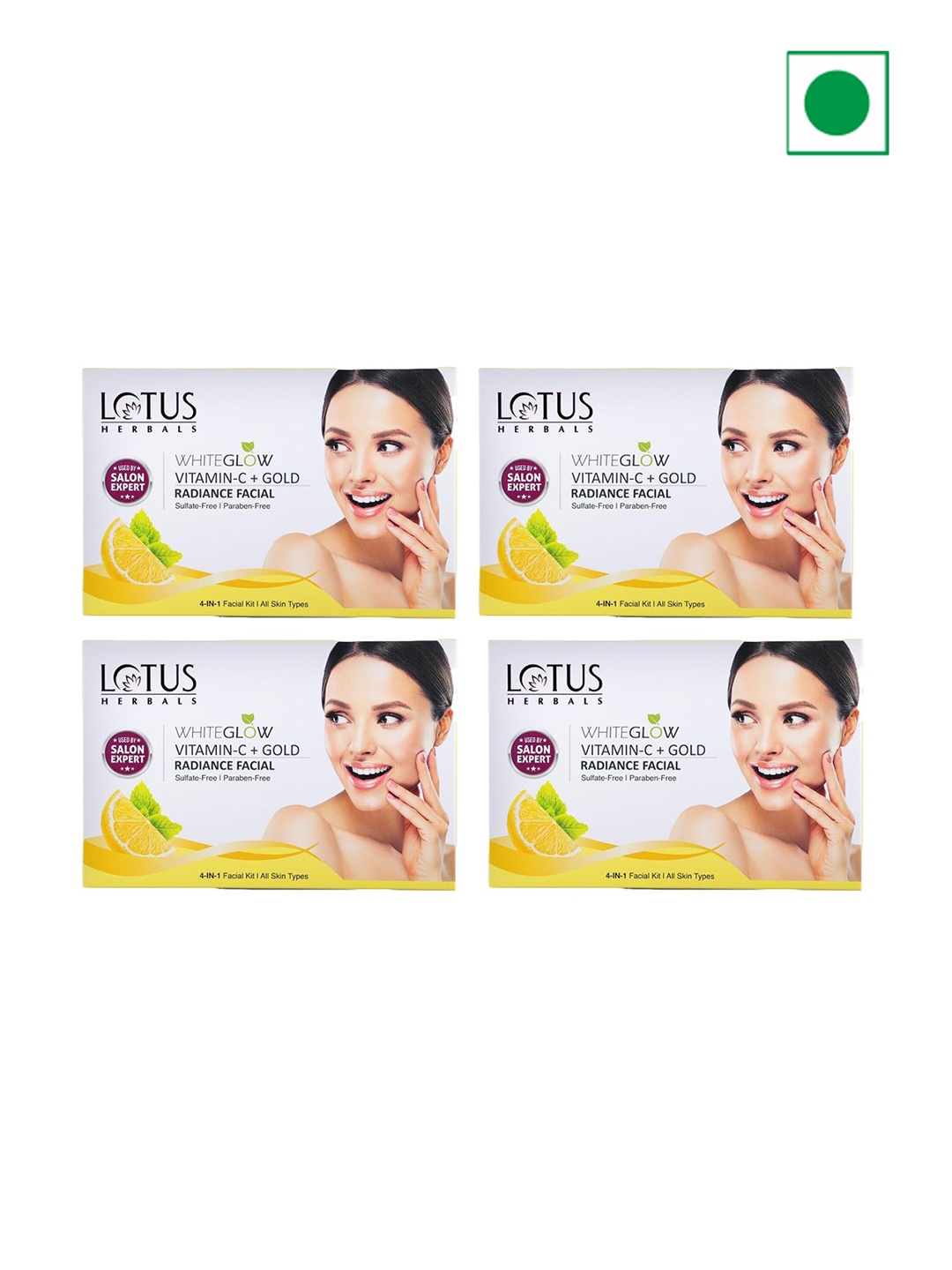 Lotus Herbals Set Of 4 WhiteGlow Vitamin C + Gold Radiance 4-In-1 Facial Kit- 57g Each, Yellow
Lotus Herbals Set Of 4 WhiteGlow Vitamin C + Gold Radiance 4-In-1 Facial Kit- 57g Each, Yellow