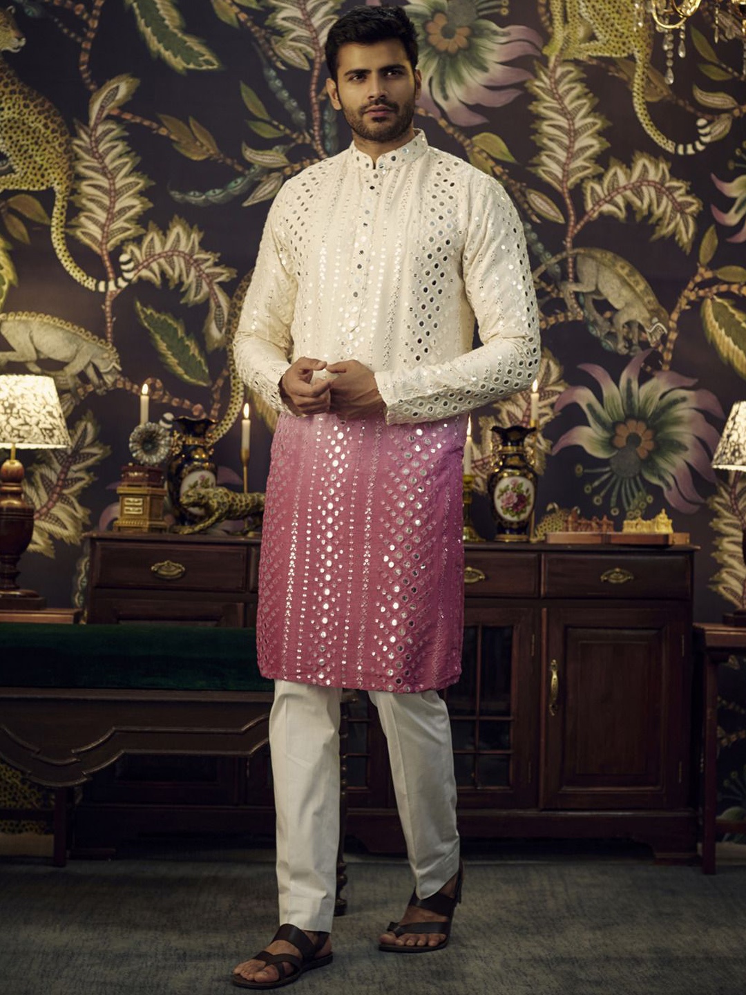 KASBAH CLOTHING NISHCHAIY SAJDEH Floral Embroidered Mirror Work Silk Straight Kurta, Cream
KASBAH CLOTHING NISHCHAIY SAJDEH Floral Embroidered Mirror Work Silk Straight Kurta, Cream