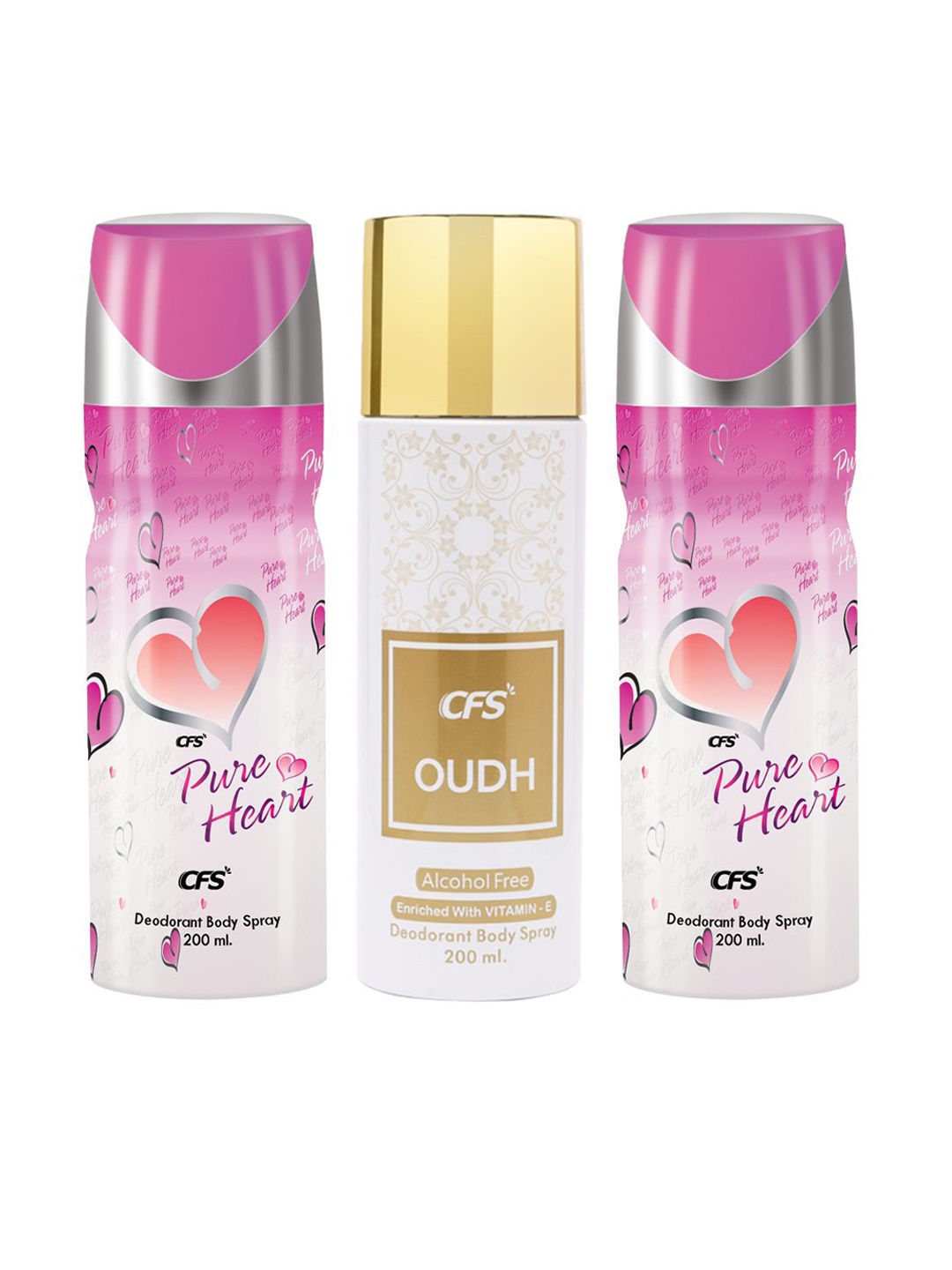 CFS Set Of 3 Pure Heart & Oudh Long Lasting Deodorant Body Spray - 200ml Each, Pink
CFS Set Of 3 Pure Heart & Oudh Long Lasting Deodorant Body Spray - 200ml Each, Pink