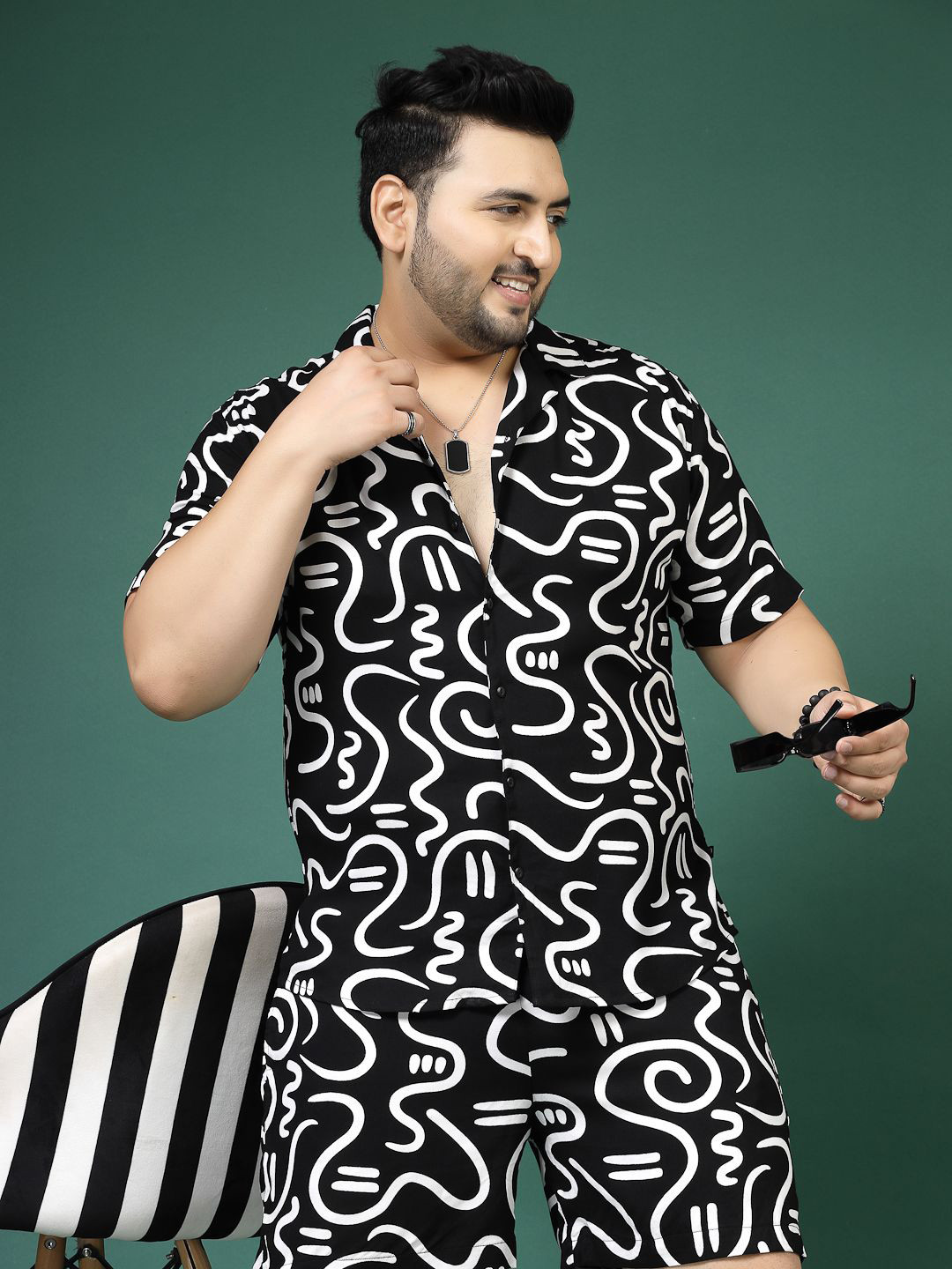 Rigo Plus Size Abstract Printed Shirt With Trouser, Black 
Rigo Plus Size Abstract Printed Shirt With Trouser, Black