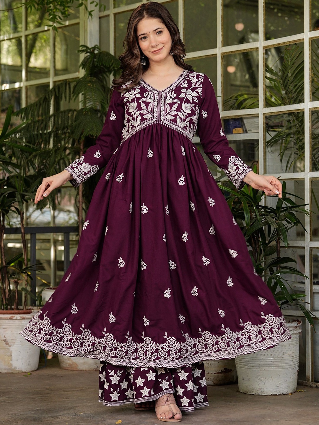 Sitaram Designer Women Floral Embroidered Empire Thread Work Pure Cotton Kurta with Sharara, Purple
Sitaram Designer Women Floral Embroidered Empire Thread Work Pure Cotton Kurta with Sharara, Purple