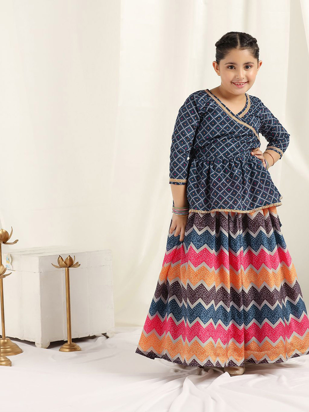 BAESD Girls Bandhani Printed V-Neck Ready to Wear Lehenga & Blouse, Navy blue
BAESD Girls Bandhani Printed V-Neck Ready to Wear Lehenga & Blouse, Navy blue