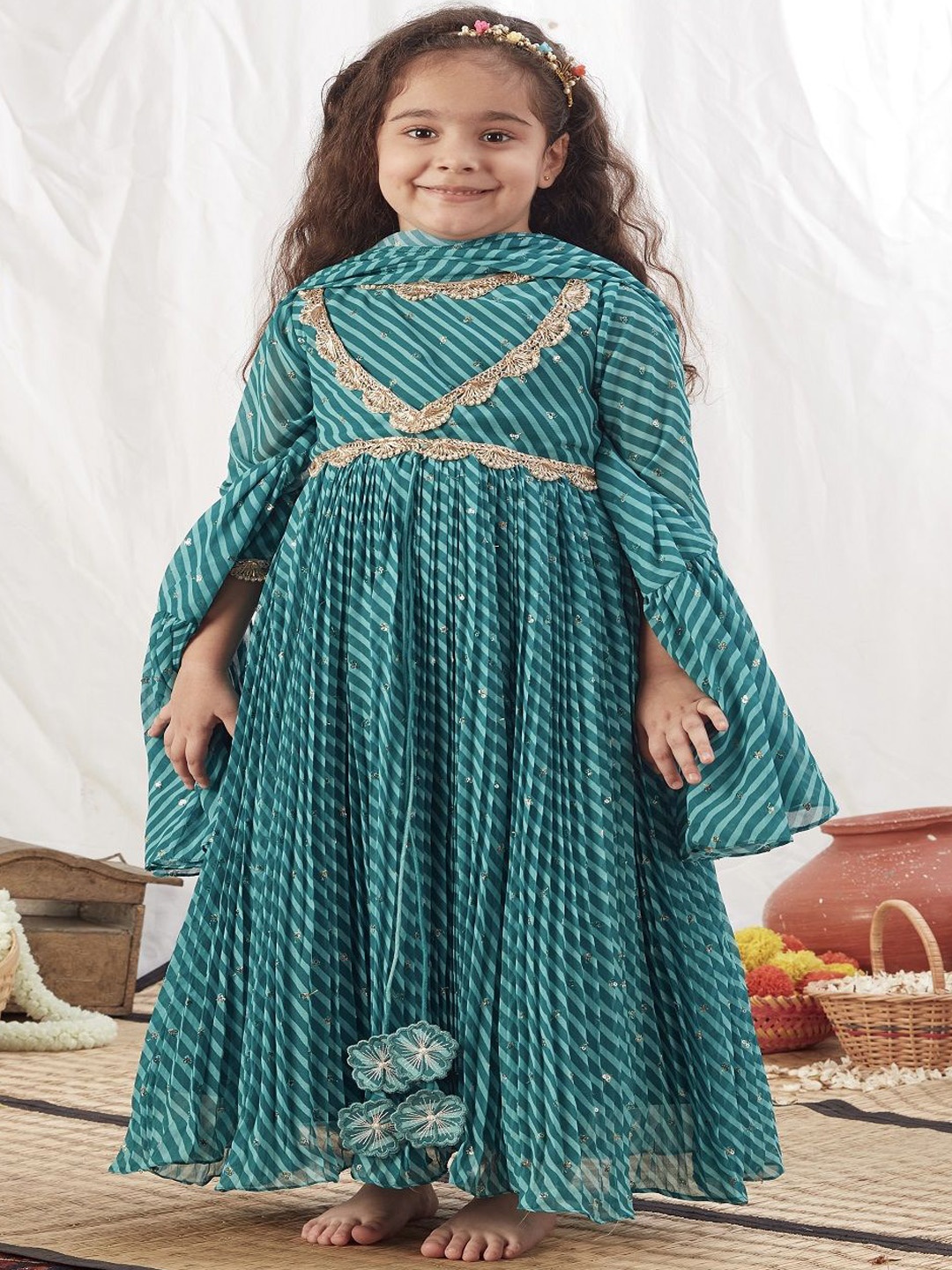 Vivedkids Girls Leheriya Printed Gotta Patti Anarkali Kurta With Trousers & Dupatta, Blue
Vivedkids Girls Leheriya Printed Gotta Patti Anarkali Kurta With Trousers & Dupatta, Blue