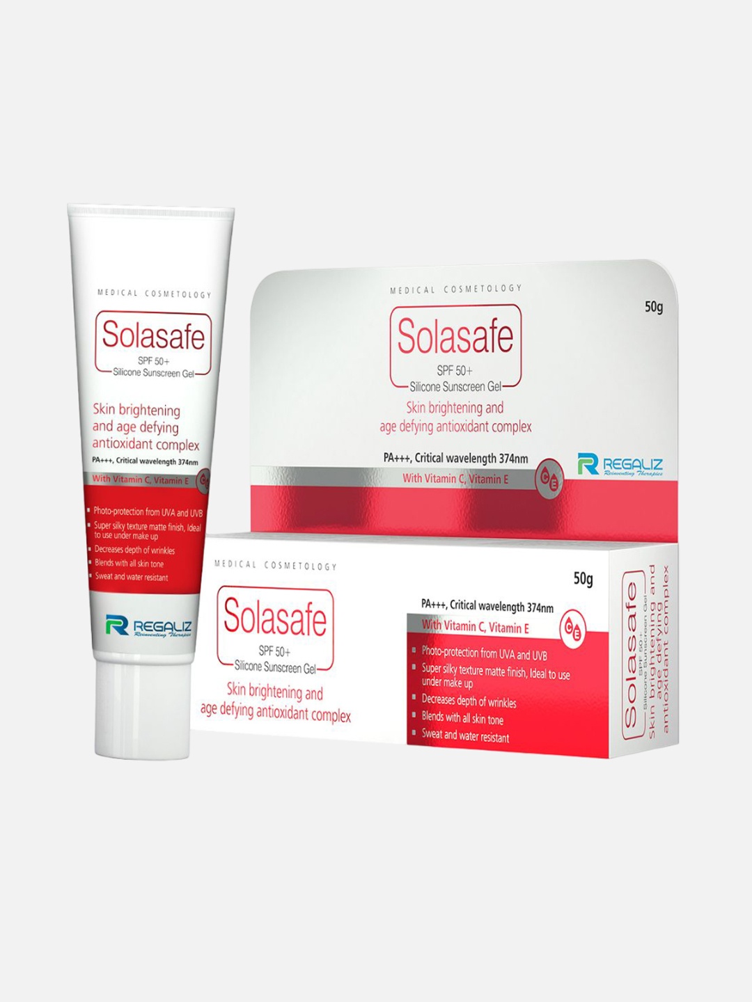 REGALIZ Solasafe Skin Brightening Antioxident Complex Silicone Sunscreen Gel SPF50- 50g, White
REGALIZ Solasafe Skin Brightening Antioxident Complex Silicone Sunscreen Gel SPF50- 50g, White