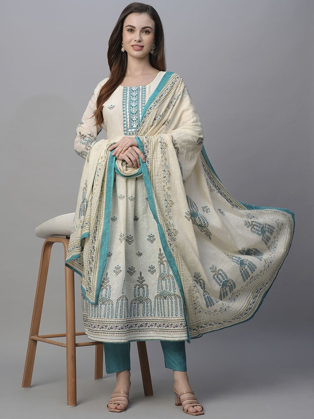 KALINI Women Ethnic Motifs Printed Angrakha Thread Work Pure Cotton Kurta with Trousers & With Dupatta, White
KALINI Women Ethnic Motifs Printed Angrakha Thread Work Pure Cotton Kurta with Trousers & With Dupatta, White