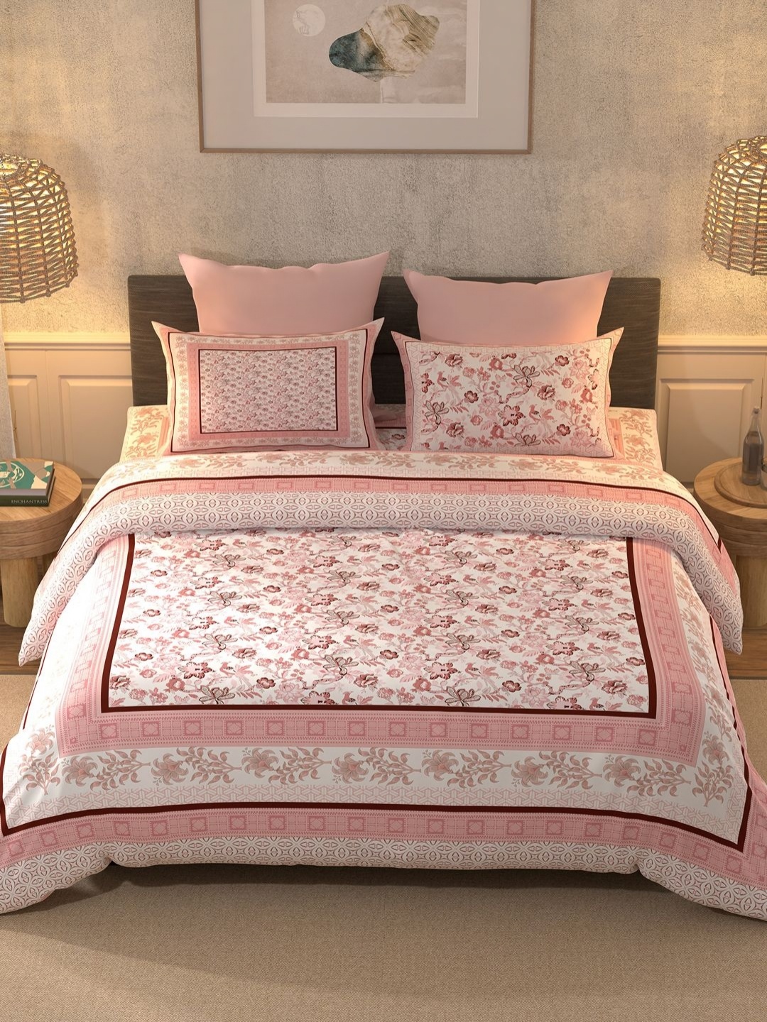 BELLA CASA Pink & White Ethnic Motifs 350 TC King Bedsheet with 2 Pillow Covers
BELLA CASA Pink & White Ethnic Motifs 350 TC King Bedsheet with 2 Pillow Covers