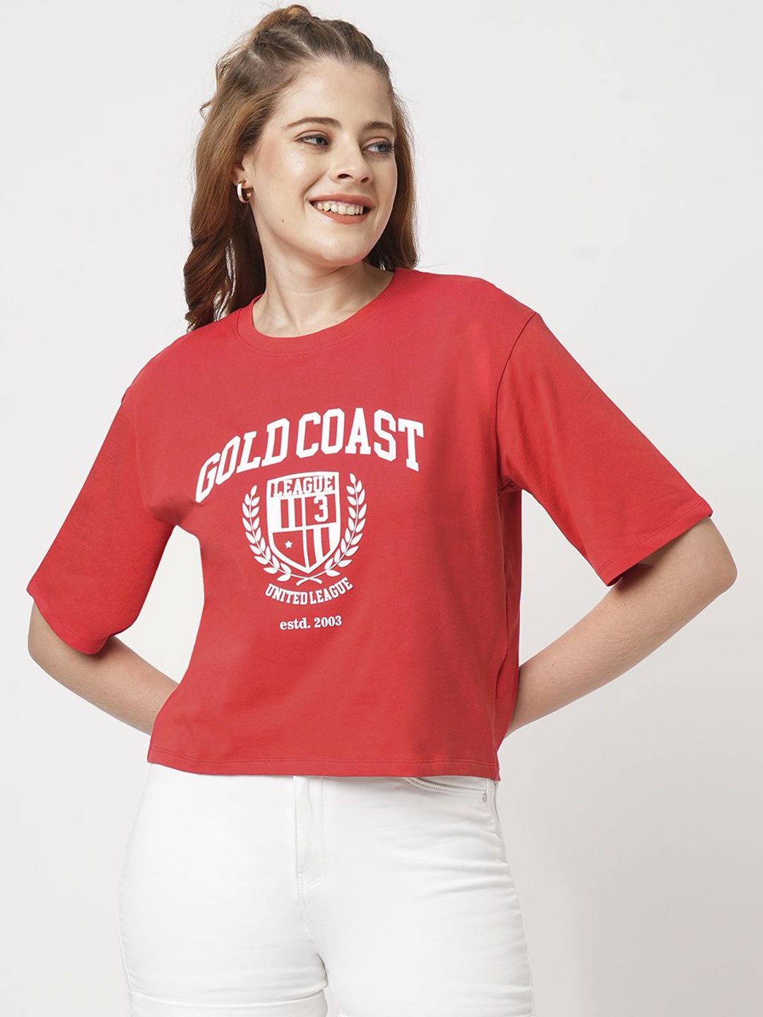 Kraus Jeans Women Typography Printed Drop-Shoulder Sleeves Applique Slim Fit T-shirt, Red
Kraus Jeans Women Typography Printed Drop-Shoulder Sleeves Applique Slim Fit T-shirt, Red