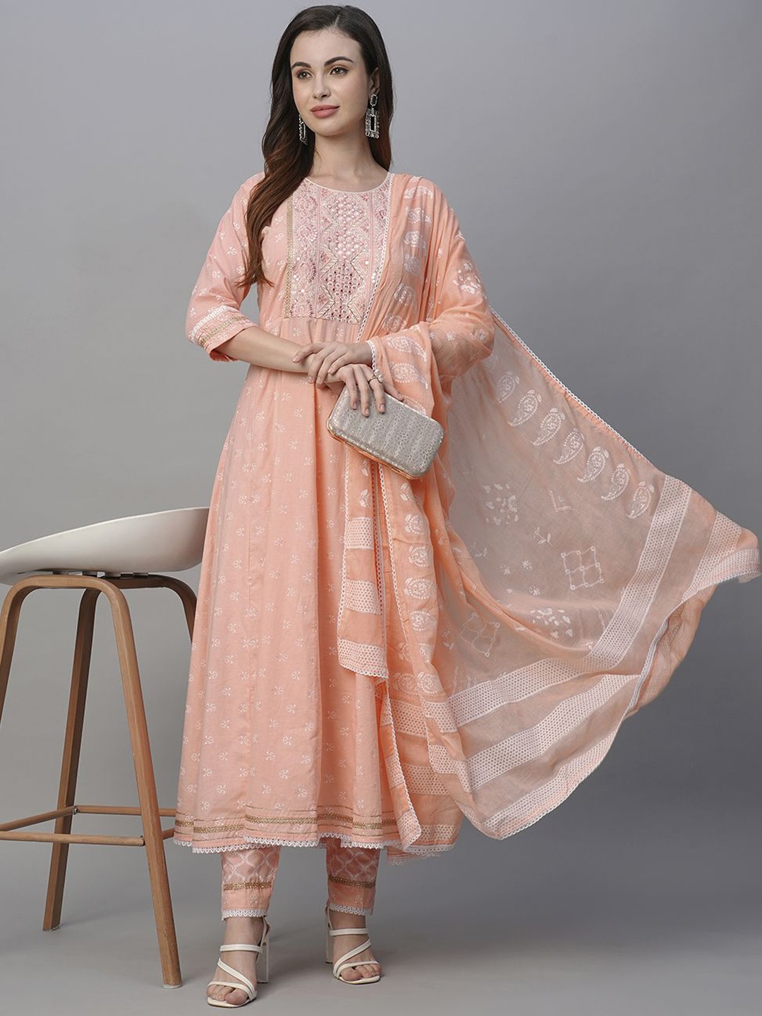 KALINI Women Ethnic Motifs Printed Regular Thread Work Pure Cotton Kurta with Trousers & With Dupatta, Peach
KALINI Women Ethnic Motifs Printed Regular Thread Work Pure Cotton Kurta with Trousers & With Dupatta, Peach